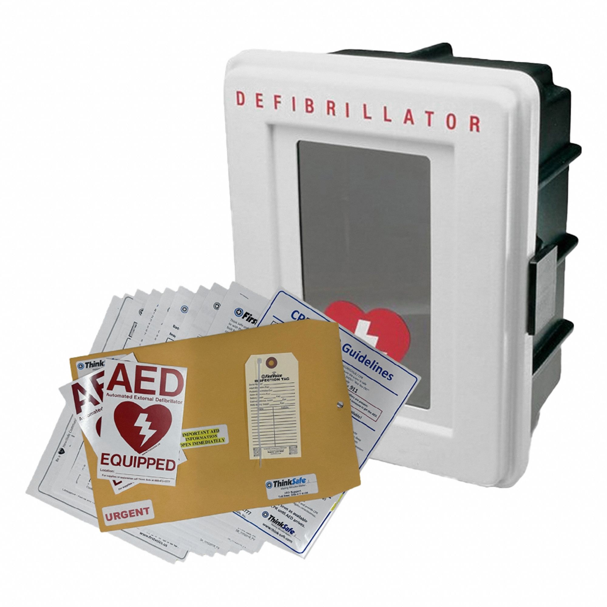 Defibrillator Storage Cabinet: Defibrillator Storage Cabinet, Alarm Included, Steel, White