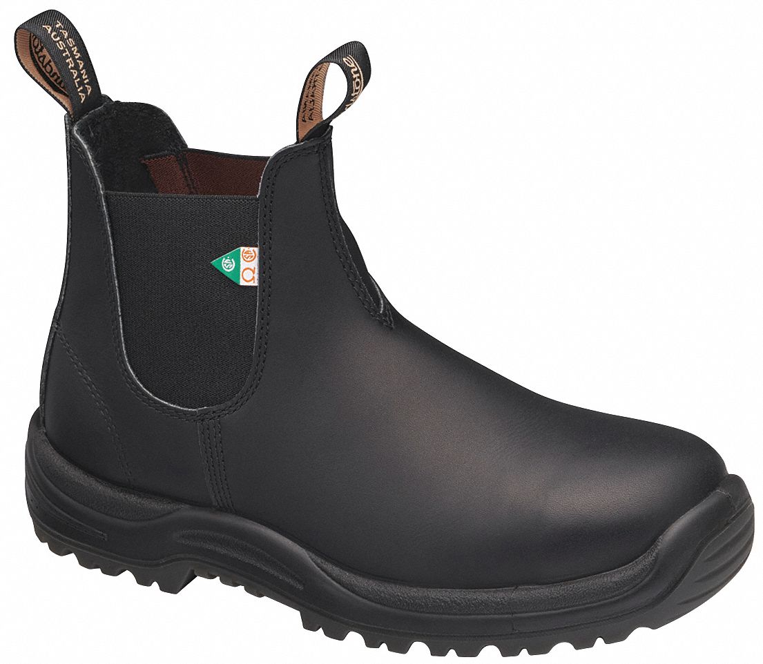 UNISEX SAFETY BOOTS, SIZE 11.5/9.5, LEATHER/FABRIC, BLK, 6 IN H, CSA, SLIP-RESISTANT