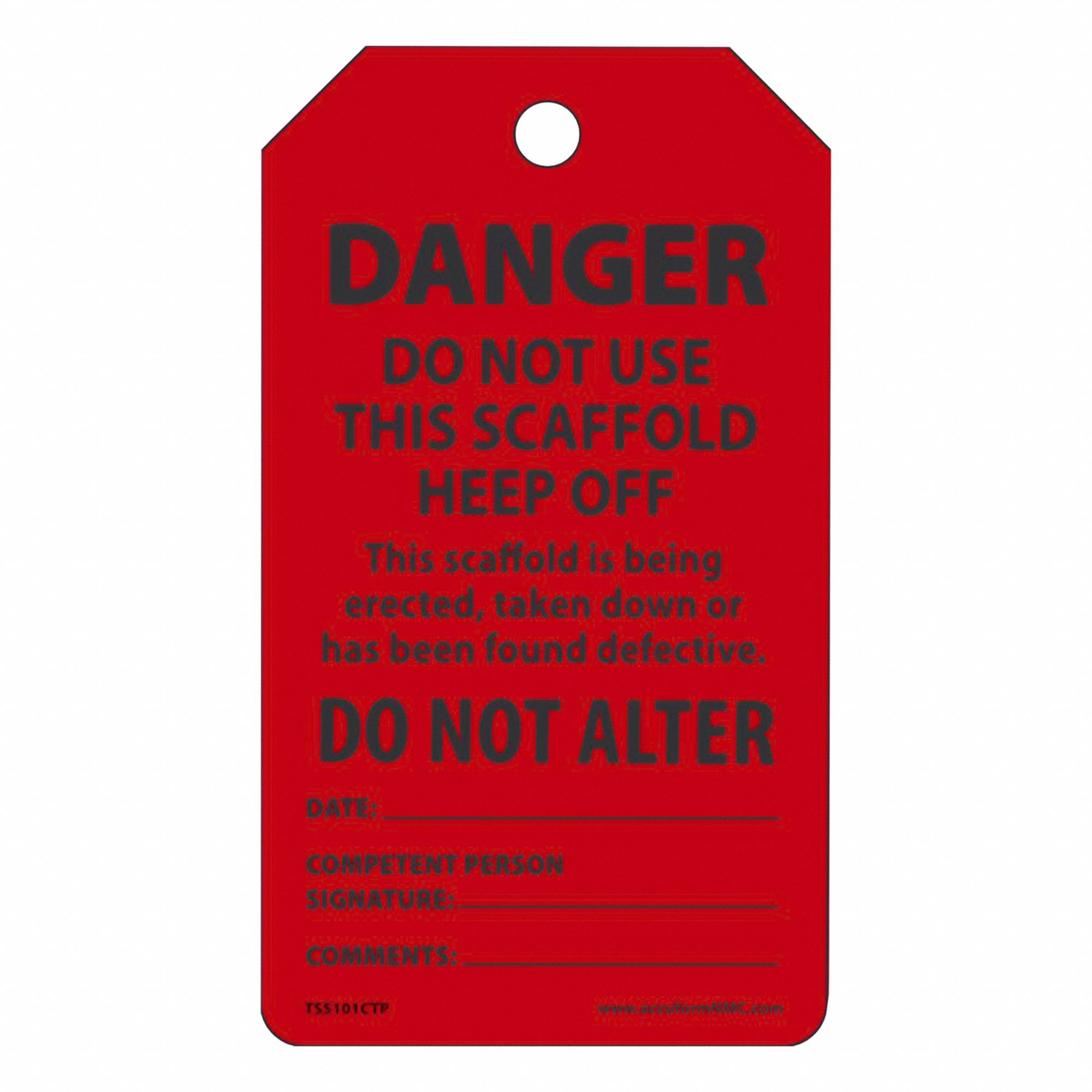 Tag: Danger, 3 1/4 in Wd, 5 3/4 in Ht, Red, Rectangle, PF-Cardstock, Indoor/Outdoor, English, 25 PK