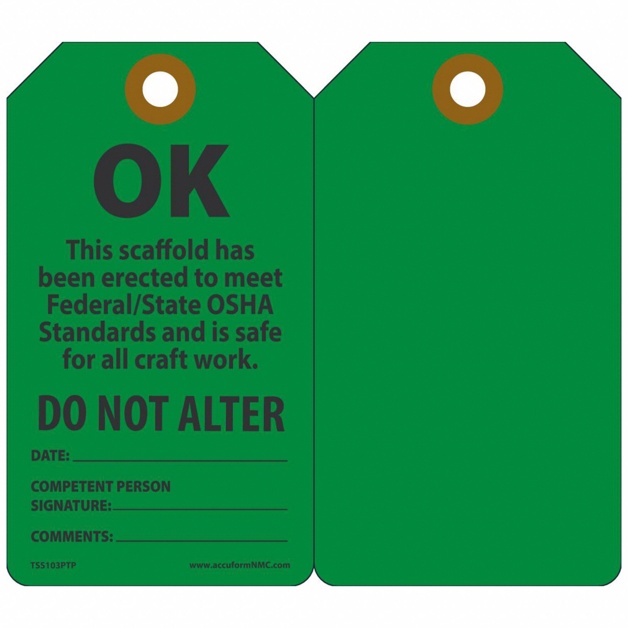 Tag: Ok, 3 1/4 in Wd, 5 3/4 in Ht, Green, Rectangle, Plastic, Indoor/Outdoor, English, 25 PK