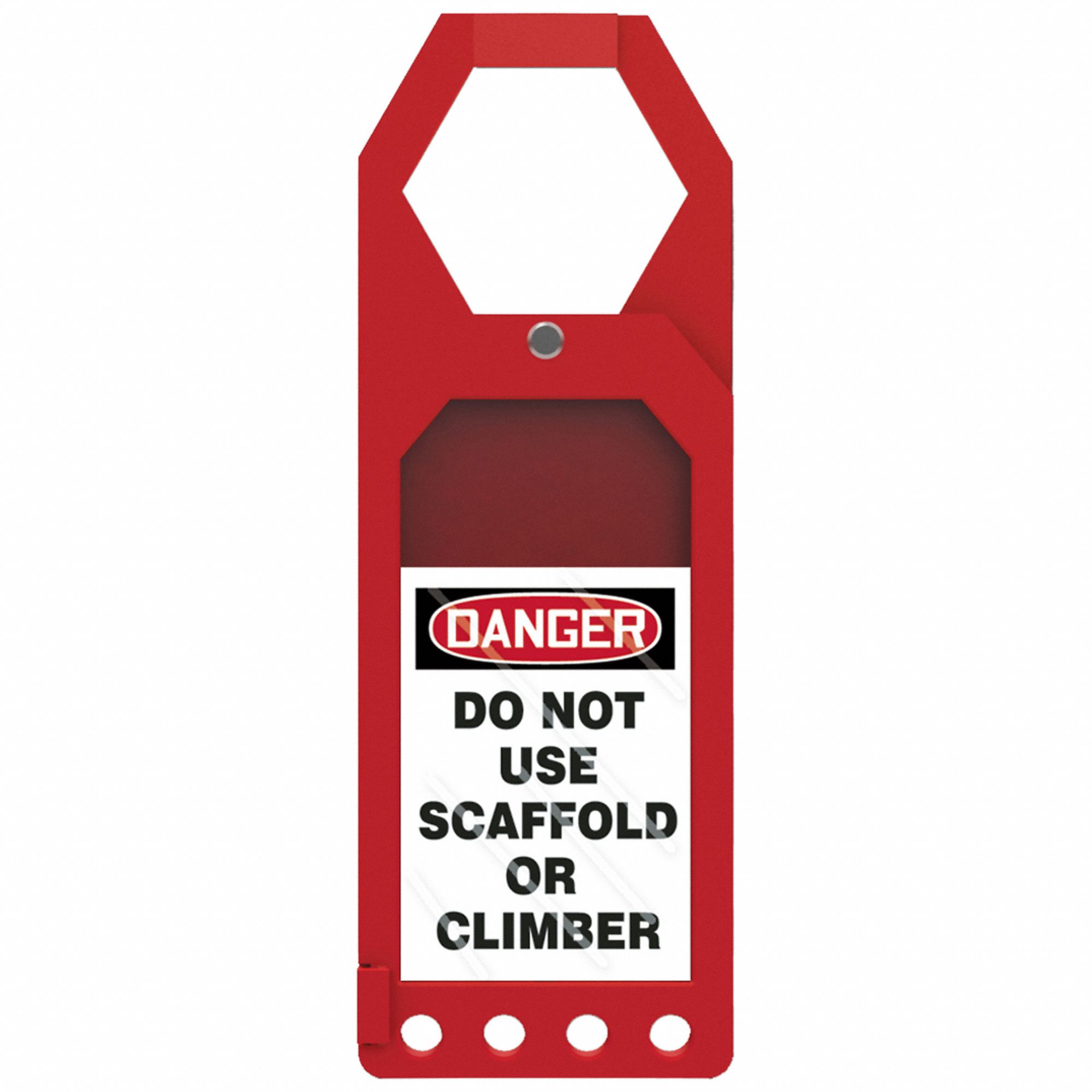 Tag Holder: No Header, 3 1/2 in Wd, 10 in Ht, Red, Rectangle, Plastic, Indoor/Outdoor, English