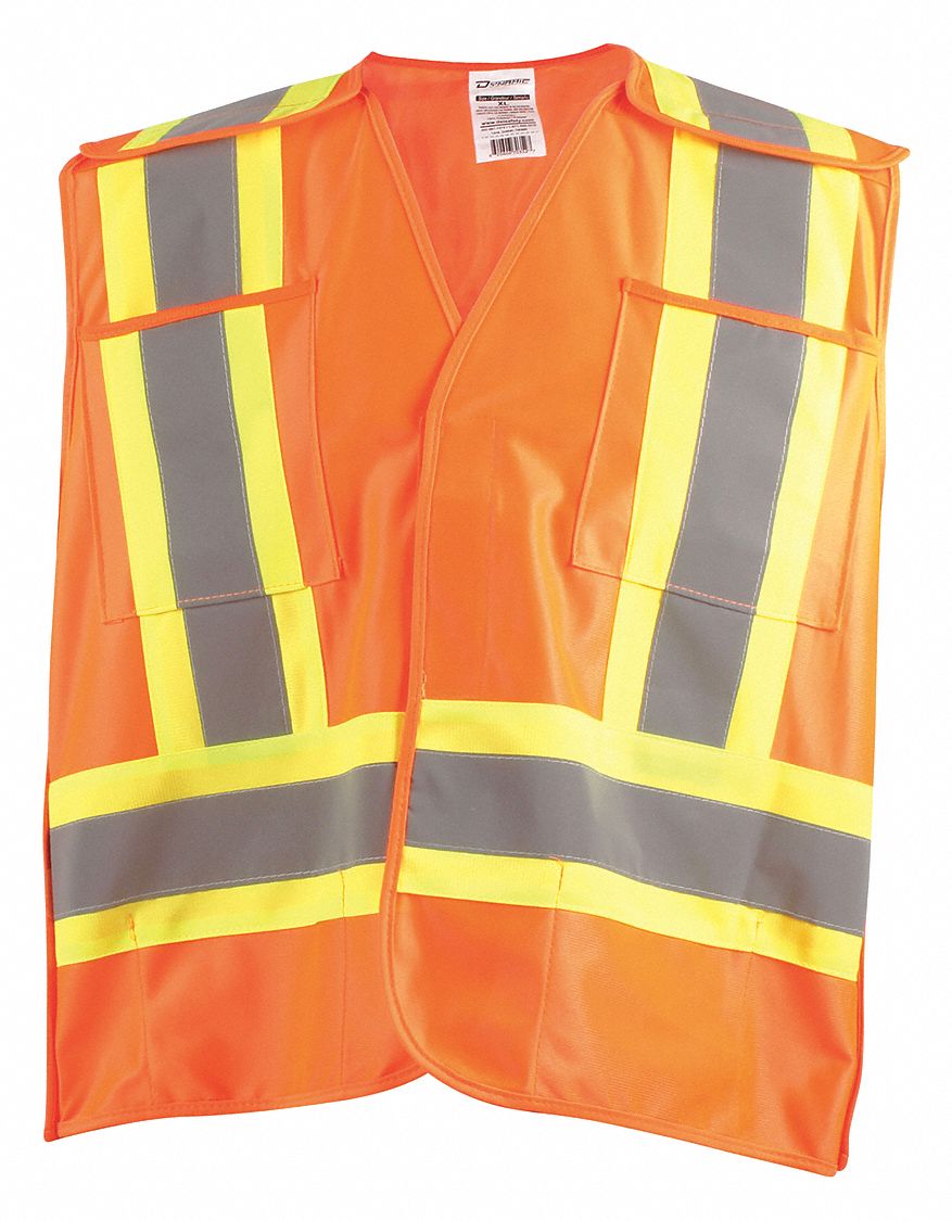 UNISEX HI-VIS VEST, S/M, 36 - 42 IN CHEST, 26 IN L, ORANGE, POLYESTER