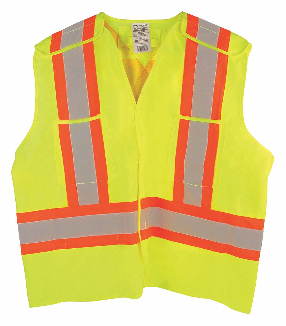 UNISEX HI-VIS VEST, 2XL/3XL, 52 - 58 IN CHEST, 26 IN L, YELLOW, POLYESTER