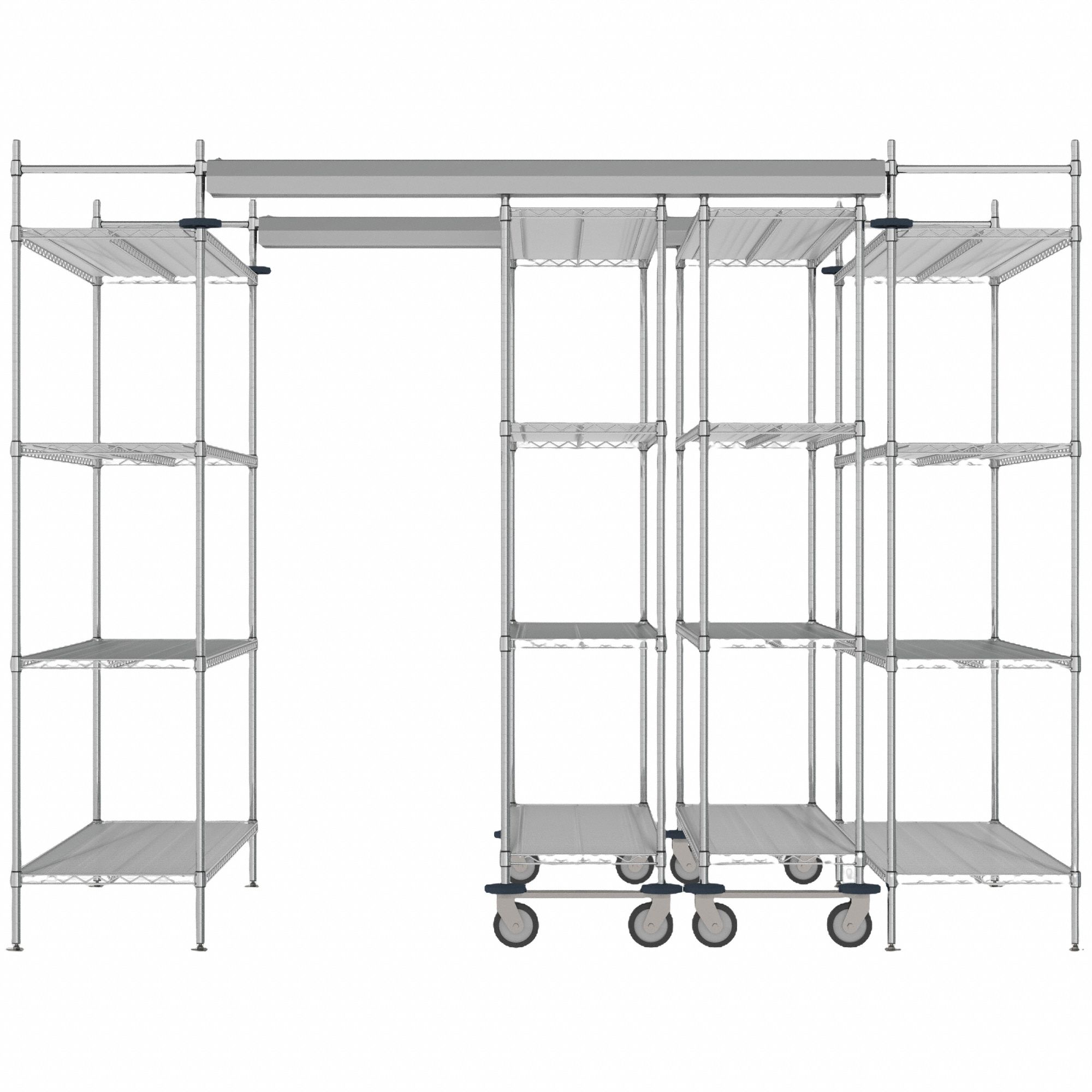 Overhead Track Shelving Complete Kit: 72 in Track Lg, 60 in Overall Wd, 2 Tracks