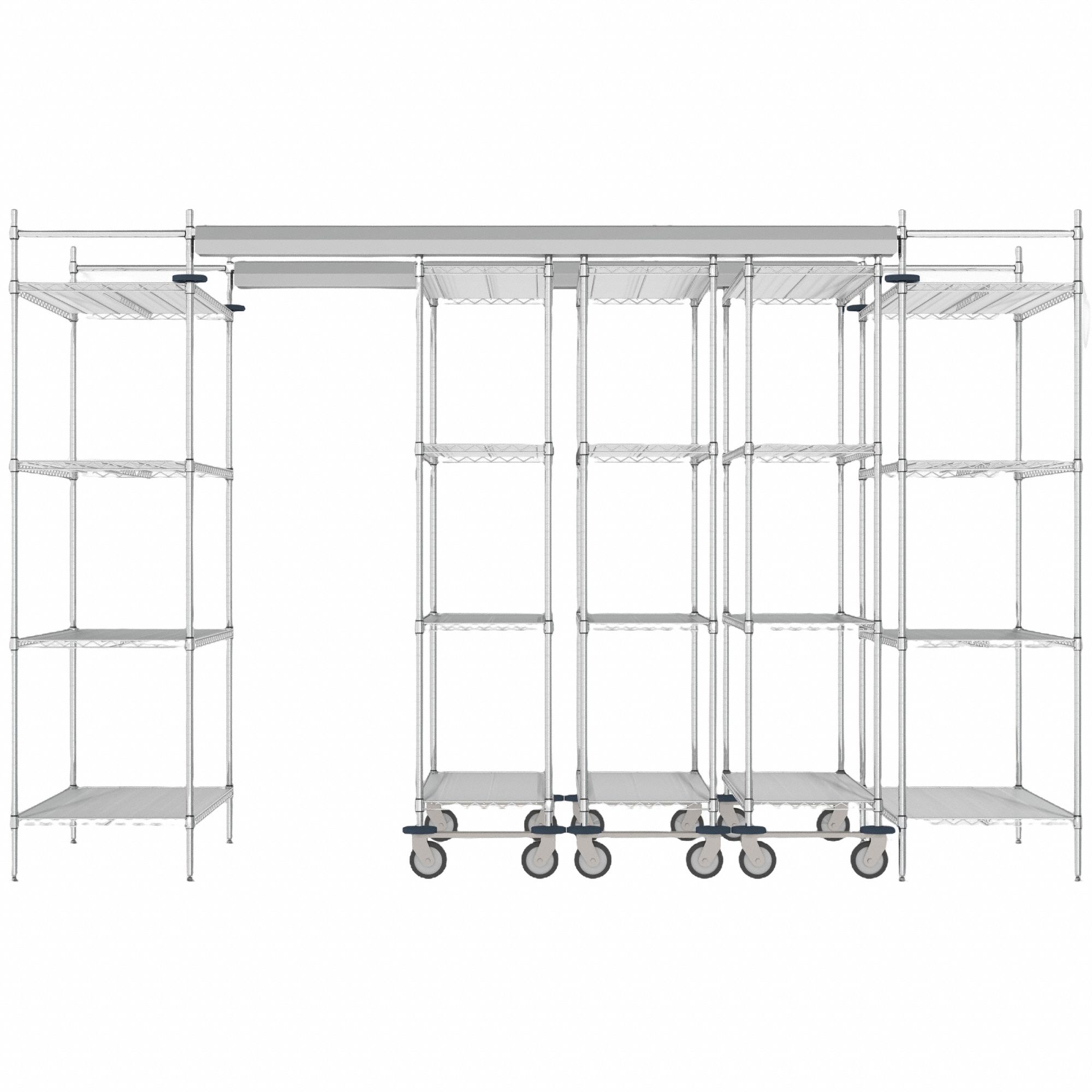Overhead Track Shelving Complete Kit: 114 in Track Lg, 48 in Overall Wd, 2 Tracks