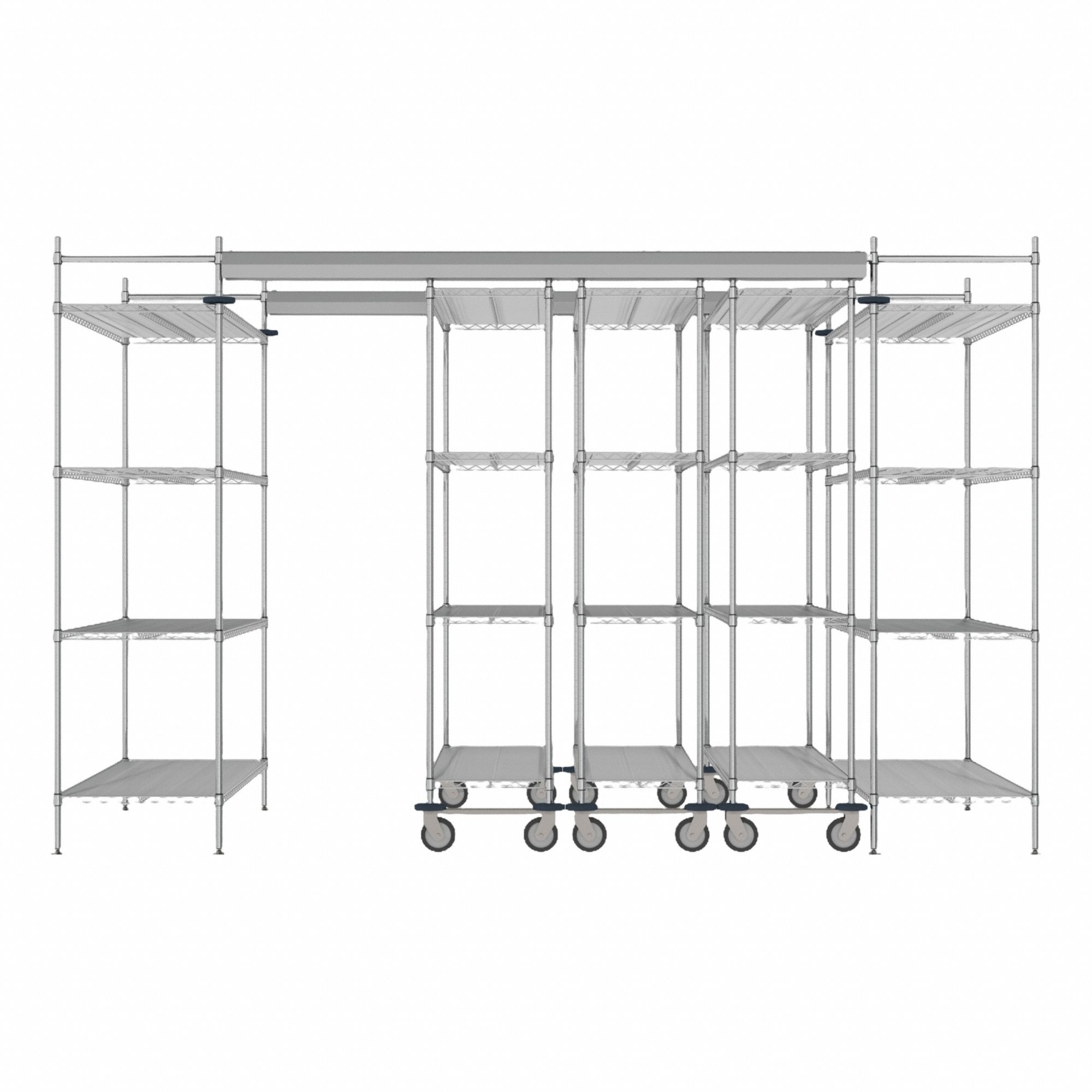 Overhead Track Shelving Complete Kit: 90 in Track Lg, 60 in Overall Wd, 2 Tracks