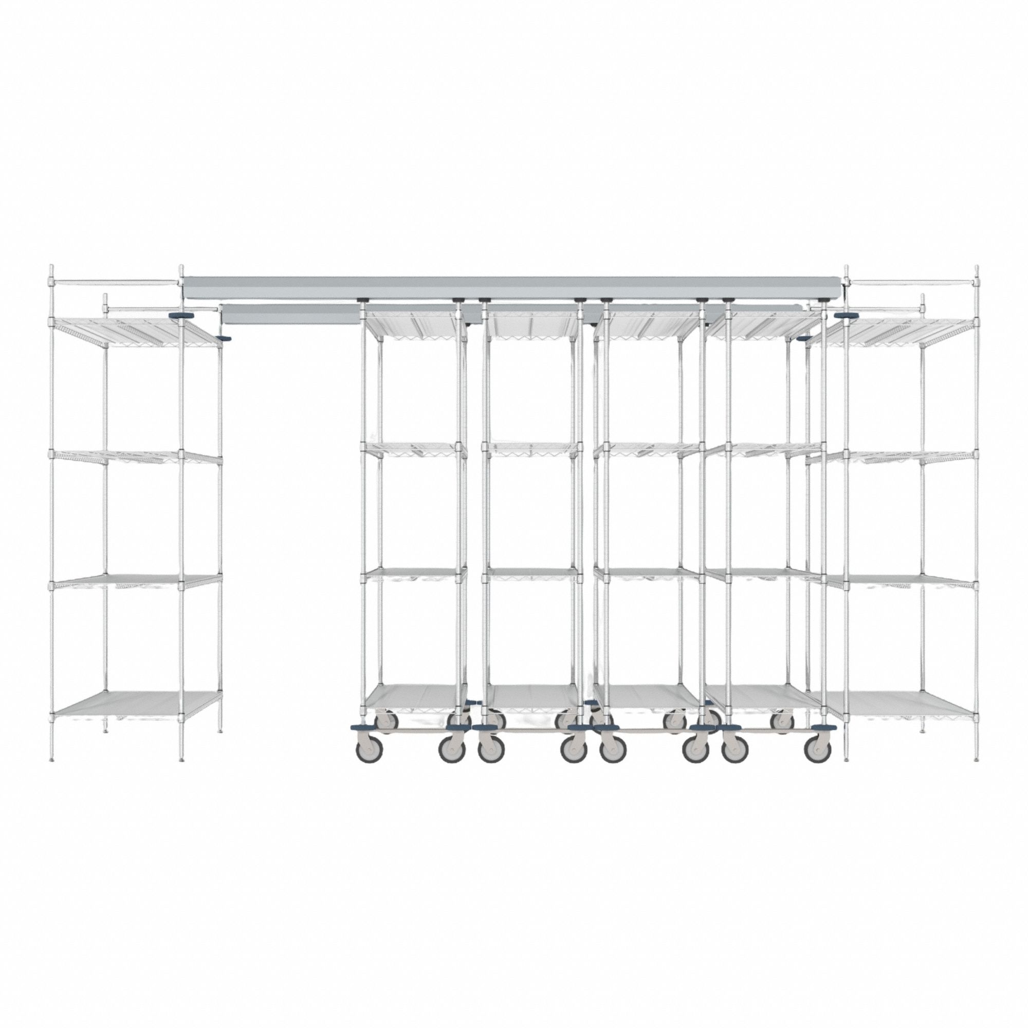 Overhead Track Shelving Complete Kit: 114 in Track Lg, 60 in Overall Wd, 2 Tracks