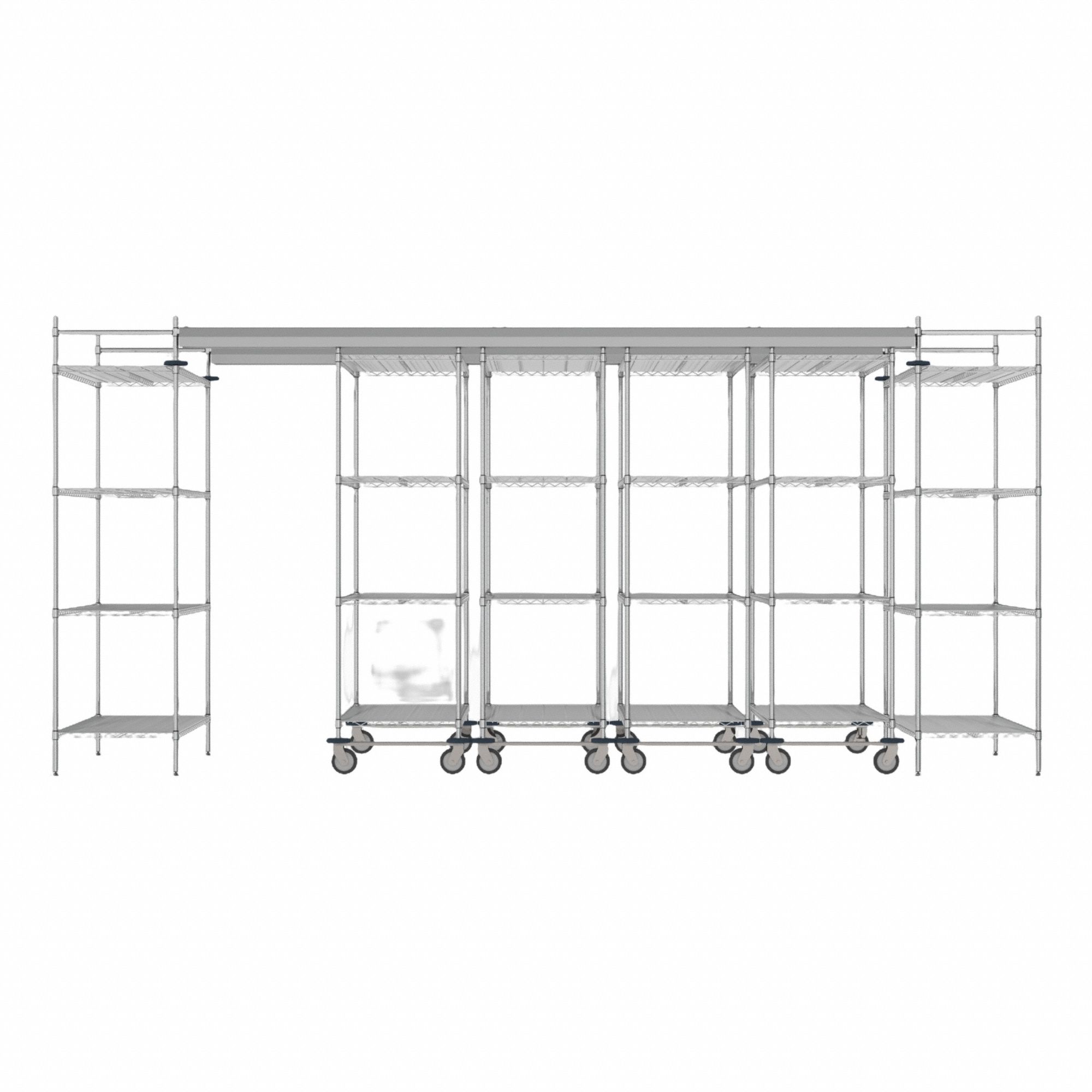 Overhead Track Shelving Complete Kit: 138 in Track Lg, 48 in Overall Wd, 2 Tracks