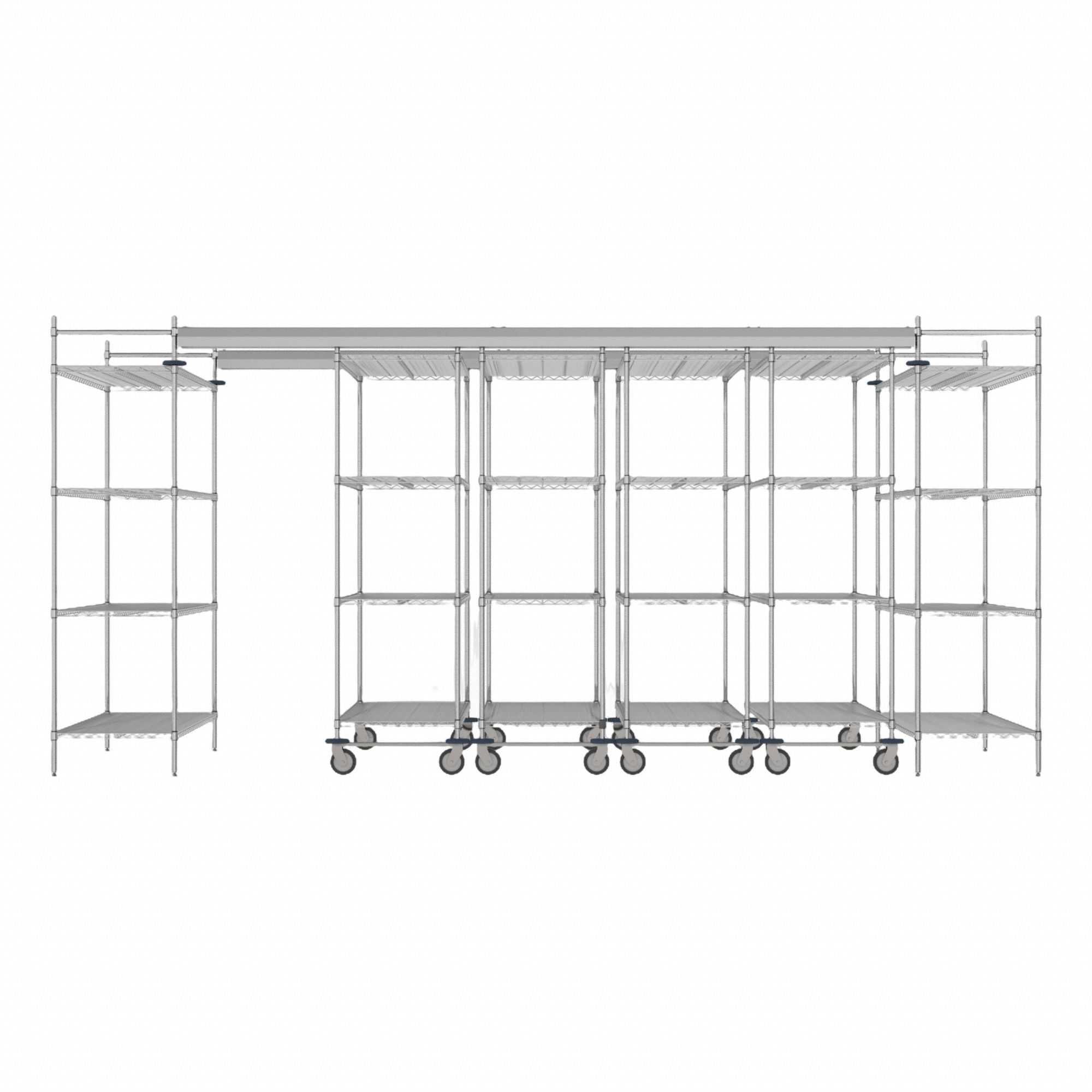 Overhead Track Shelving Complete Kit: 138 in Track Lg, 60 in Overall Wd, 2 Tracks