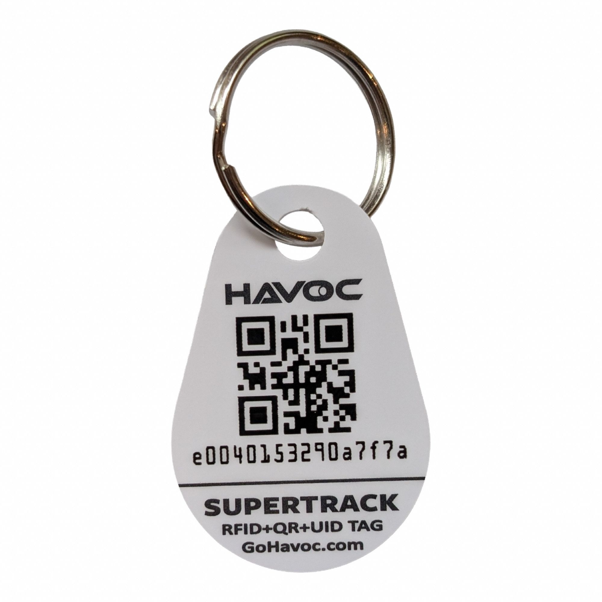 RFID + QR Code Asset Tag: 1.75 in 1.19 in, Indoor/Outdoor, Hanging Mounting, White, 50 PK
