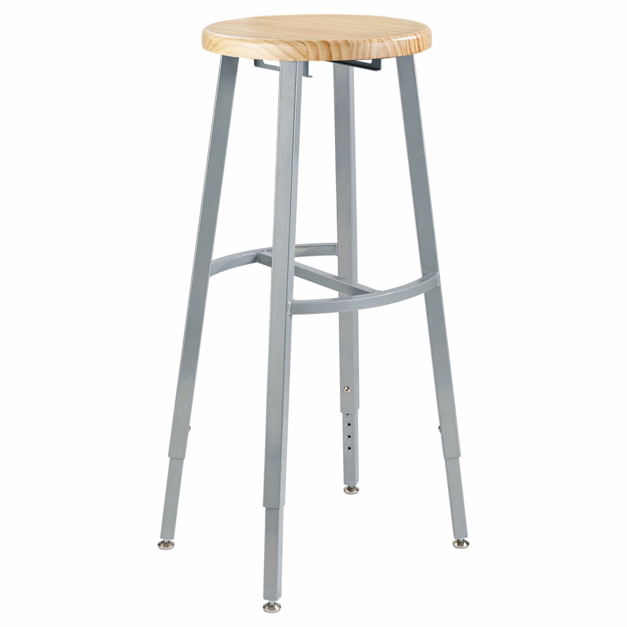 Butcherblock Stool, 30-38": 30 in Overall Ht, 14 in Seat Wd, Screw Post, Gray
