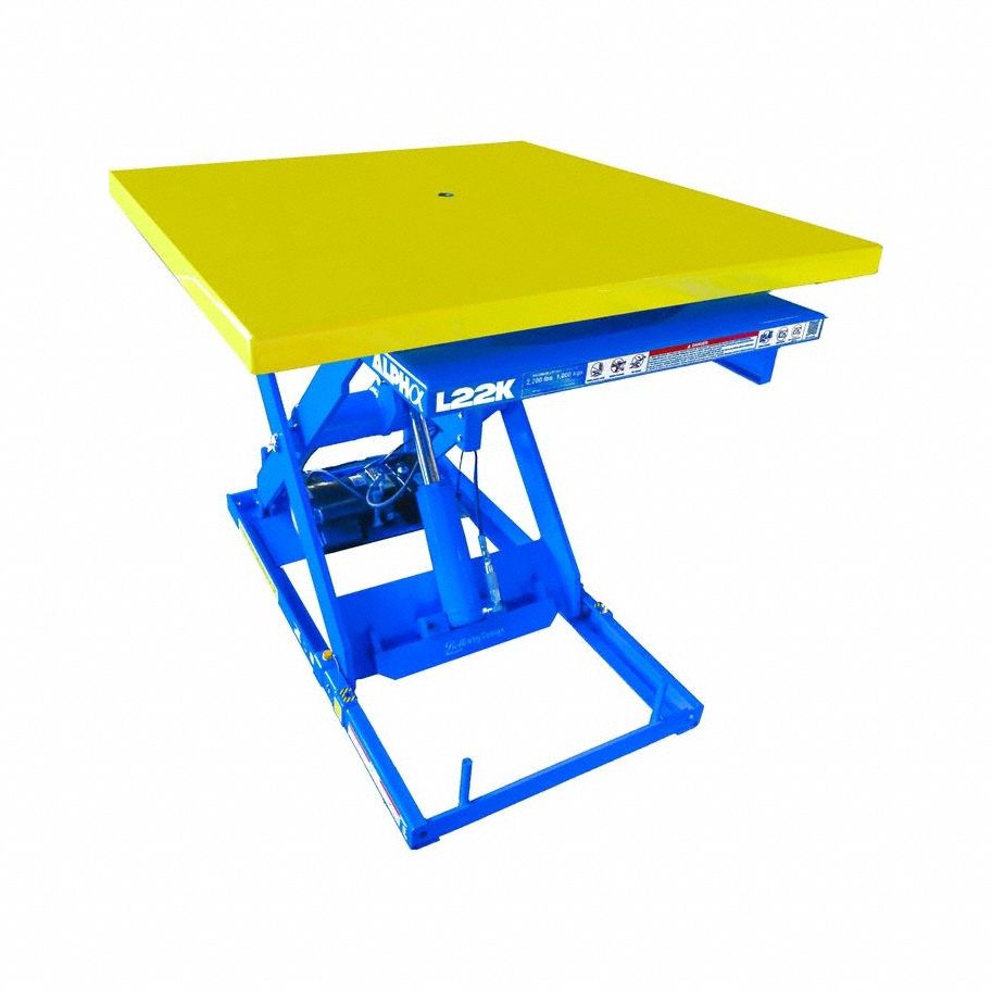 BISHAMON Lift Table: Electric, 4,400 lb Load Capacity, 41 1/2 in Max Lifting Ht, 43 in Platform Wd (MPN L44K-TT-115-H). Key specifications — Brand: BISHAMON; Operating Voltage: 115V AC; Lift Mechanism: Hydraulic; Platform Diameter: 43 in.