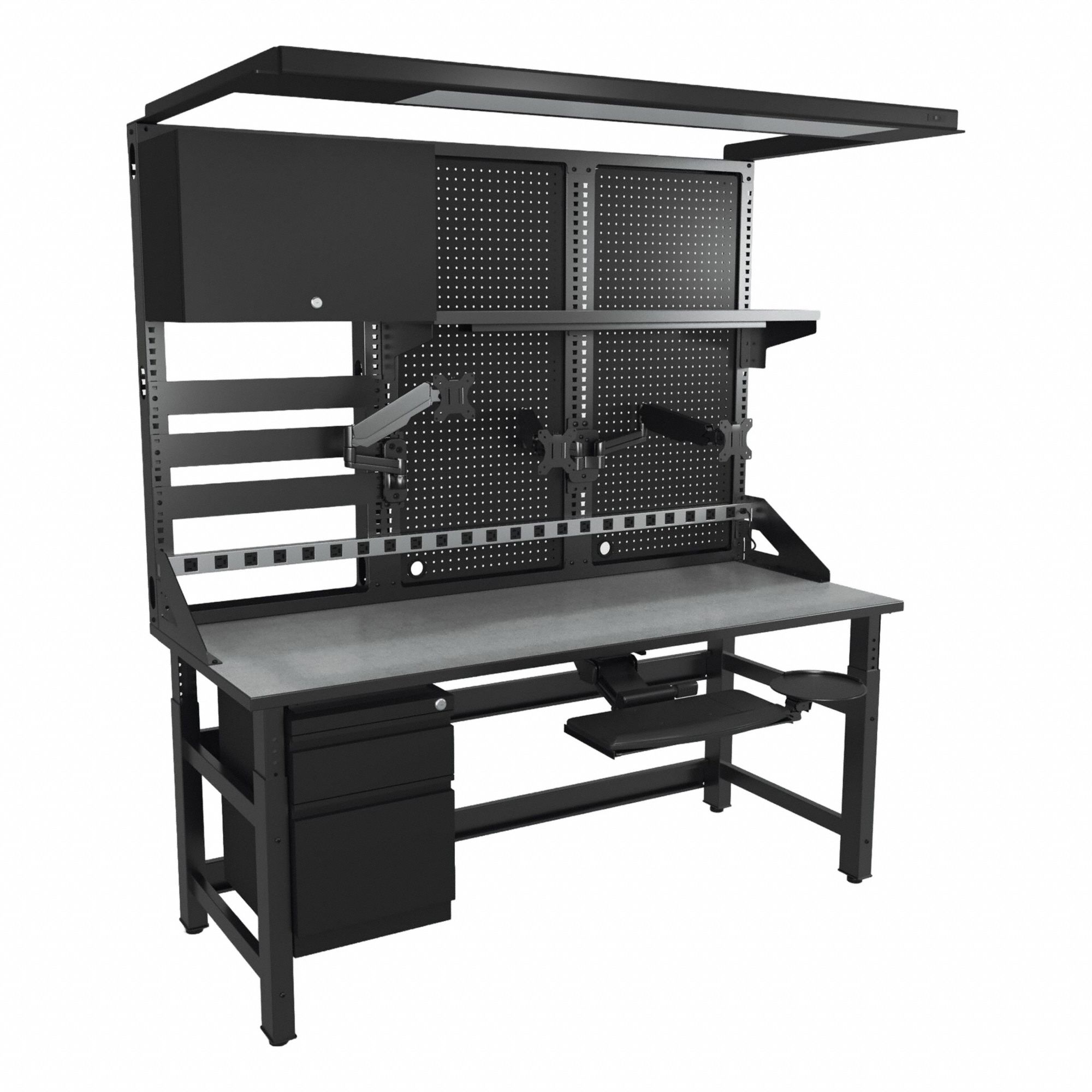 Computer Workstation: 1 Shelves, 3 Display Mounts, 86 in Overall Ht, 72 in Overall Wd