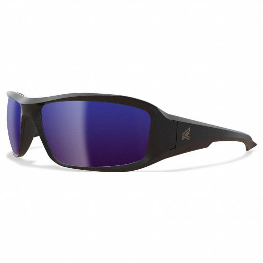 Edge Eyewear TXBAP238, Brazeau Safety Glasses, Black Frame, Polarized Aqua Precision Blue Mirror Lens