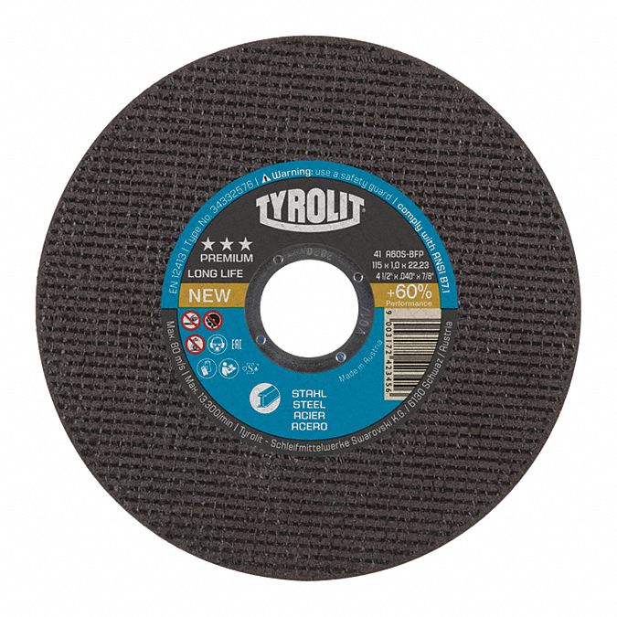 CUT-OFF WHEEL, FOR METAL, TYPE 1, 60 GRIT, 12,250 RPM, 5 X 0.040 X 7/8 IN, ALUMINUM OXIDE