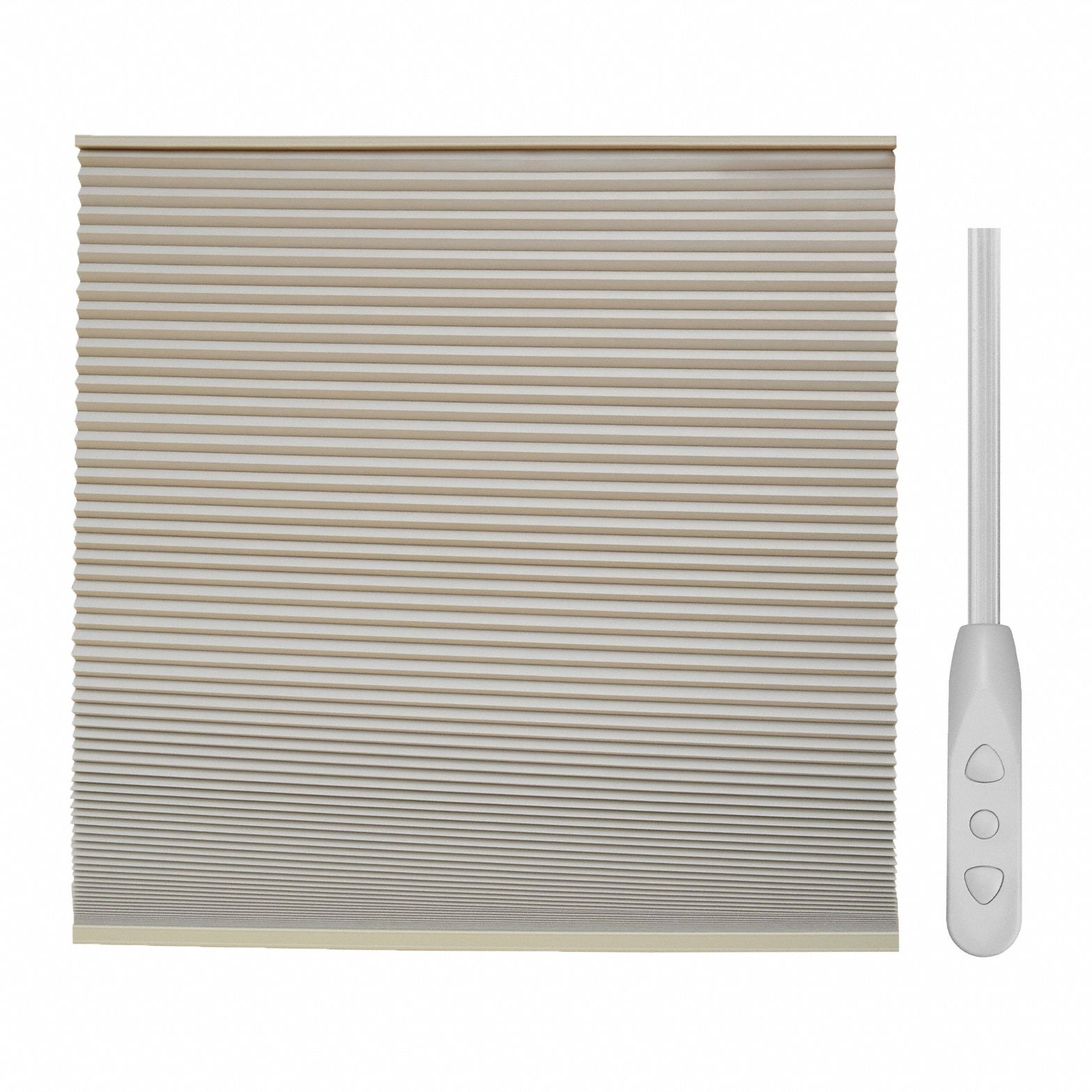 Motorized Wand Cellular Shade: Blackout, 72 in Ht, 68 in Wd, 3/8 mm Thick, Tan, PVC