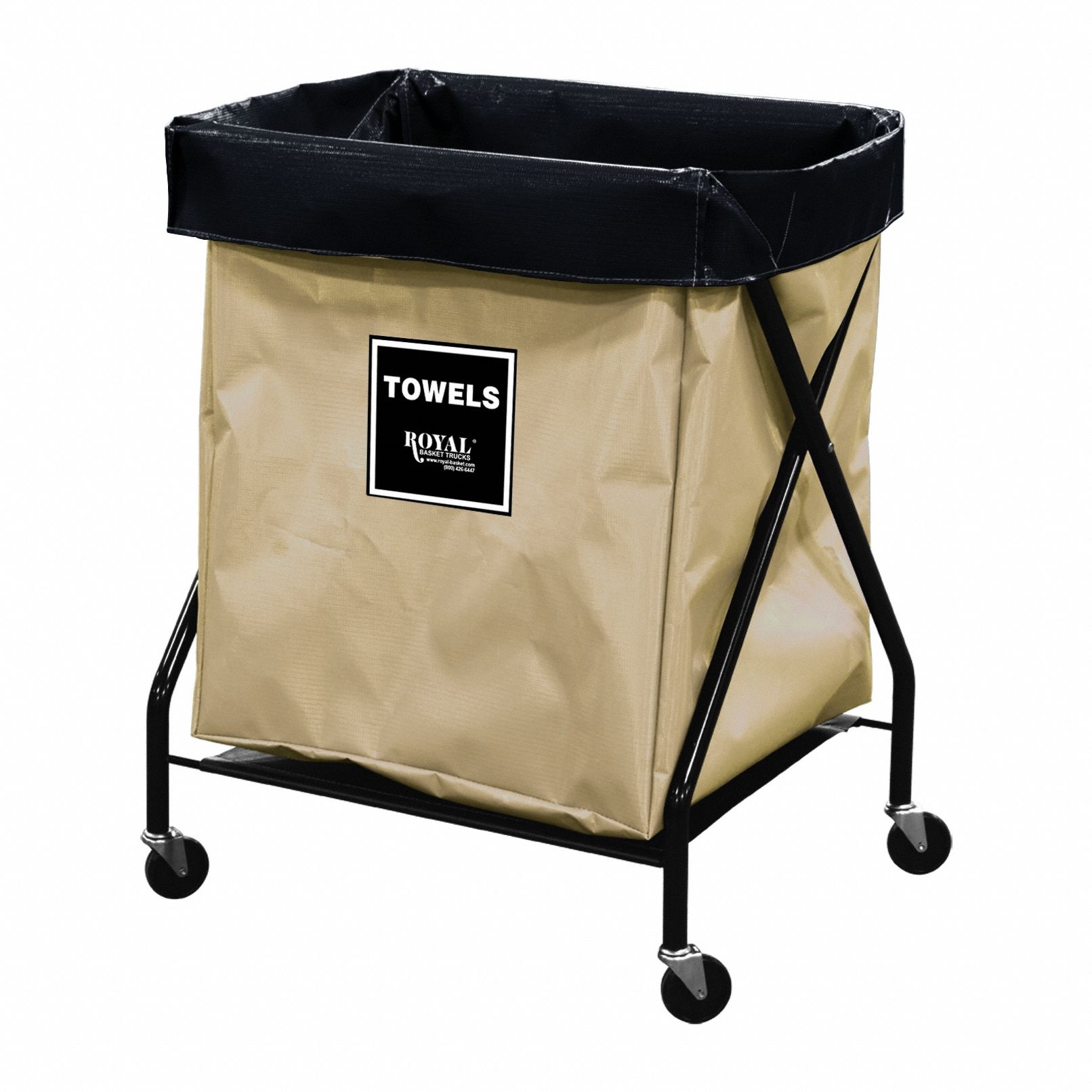 X-Frame Hamper: Vinyl Liner, Tan, (4) Swivel, 7.6 cu ft Total Volume, Steel