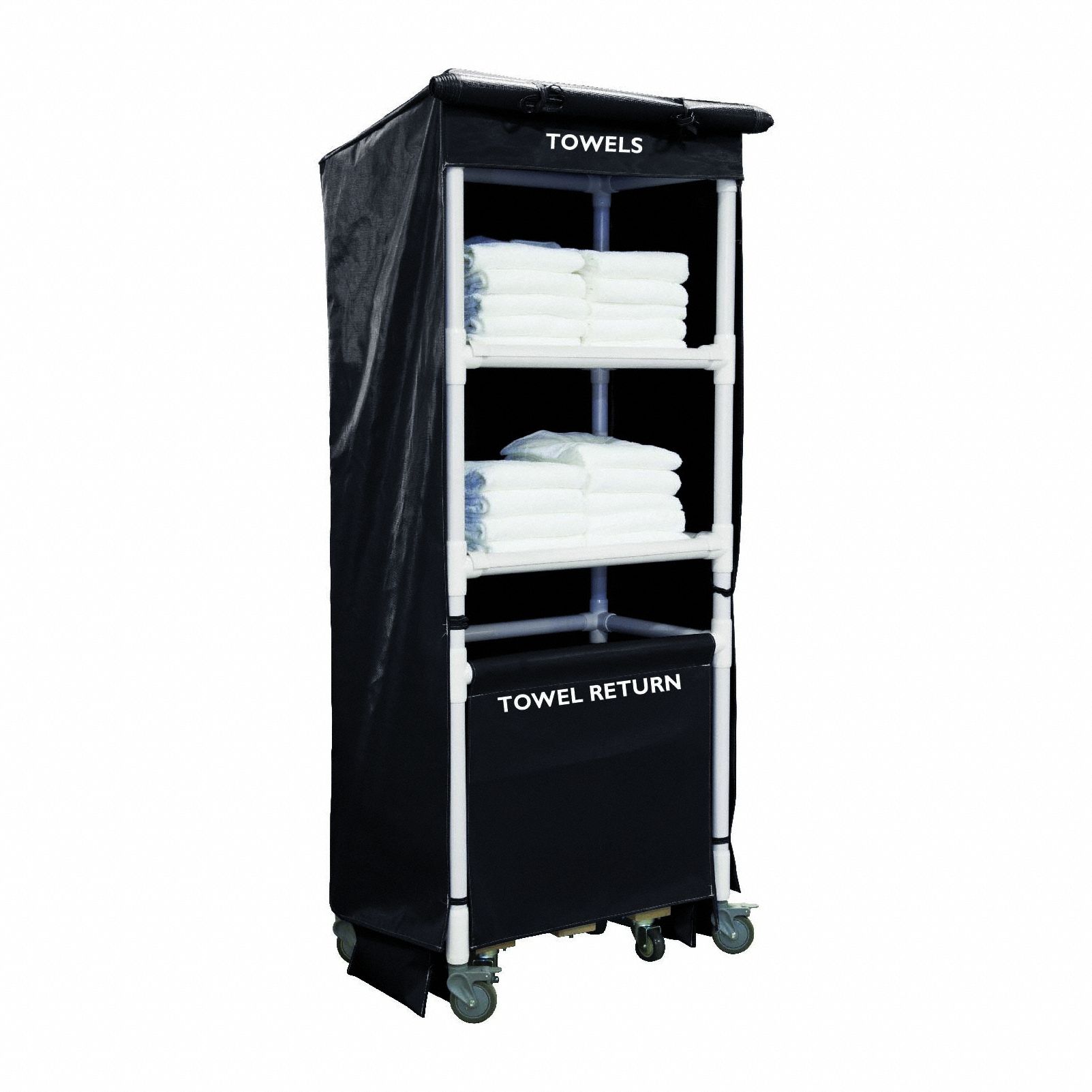 Towel Station: Black, 32 in Overall Dp, 79 in Overall Ht, 21 in Overall Wd, PVC