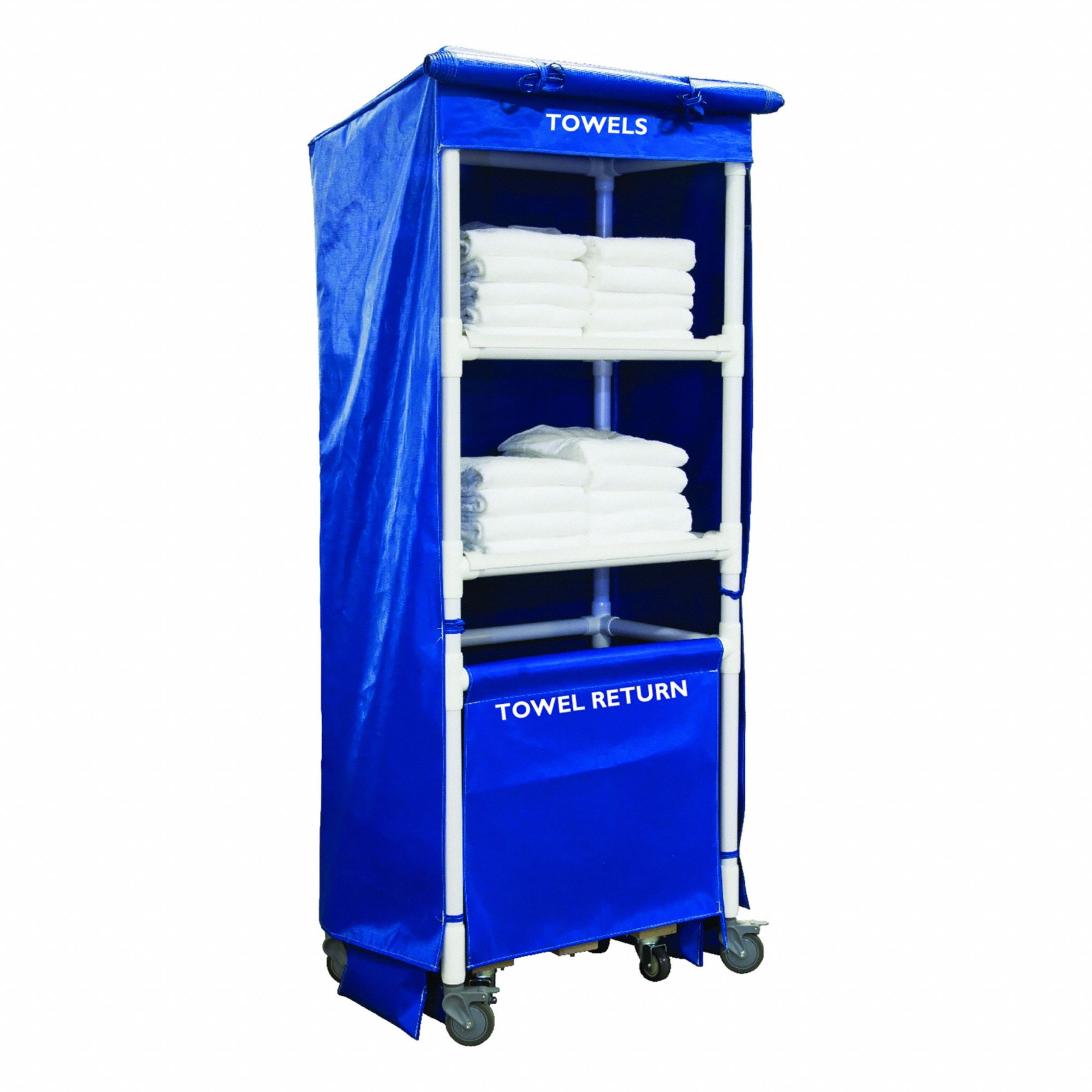 Towel Station: Blue, 32 in Overall Dp, 79 in Overall Ht, 21 in Overall Wd, PVC