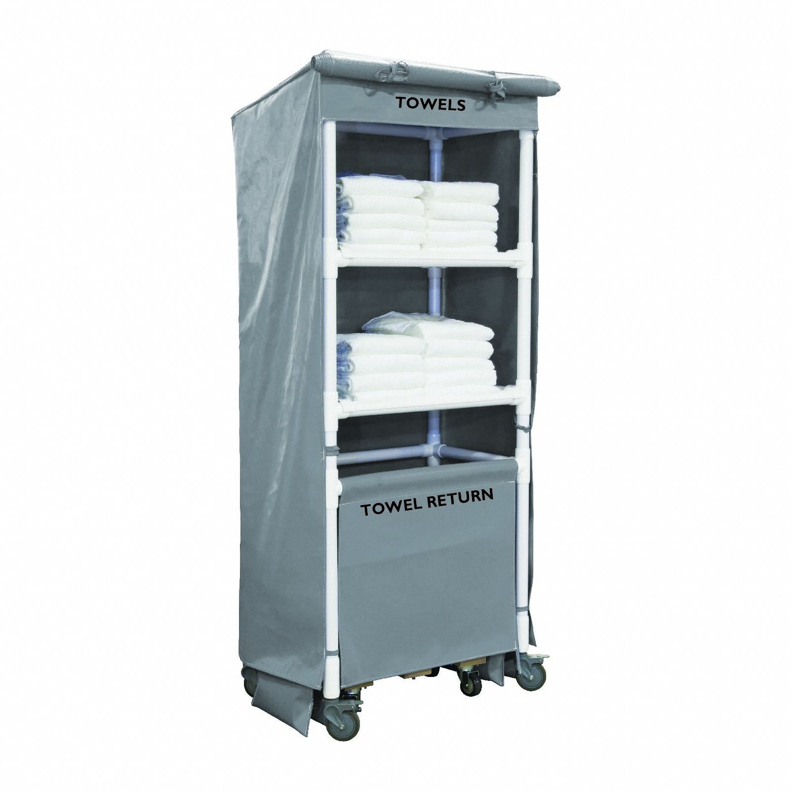 Towel Station: Gray, 32 in Overall Dp, 79 in Overall Ht, 21 in Overall Wd, PVC