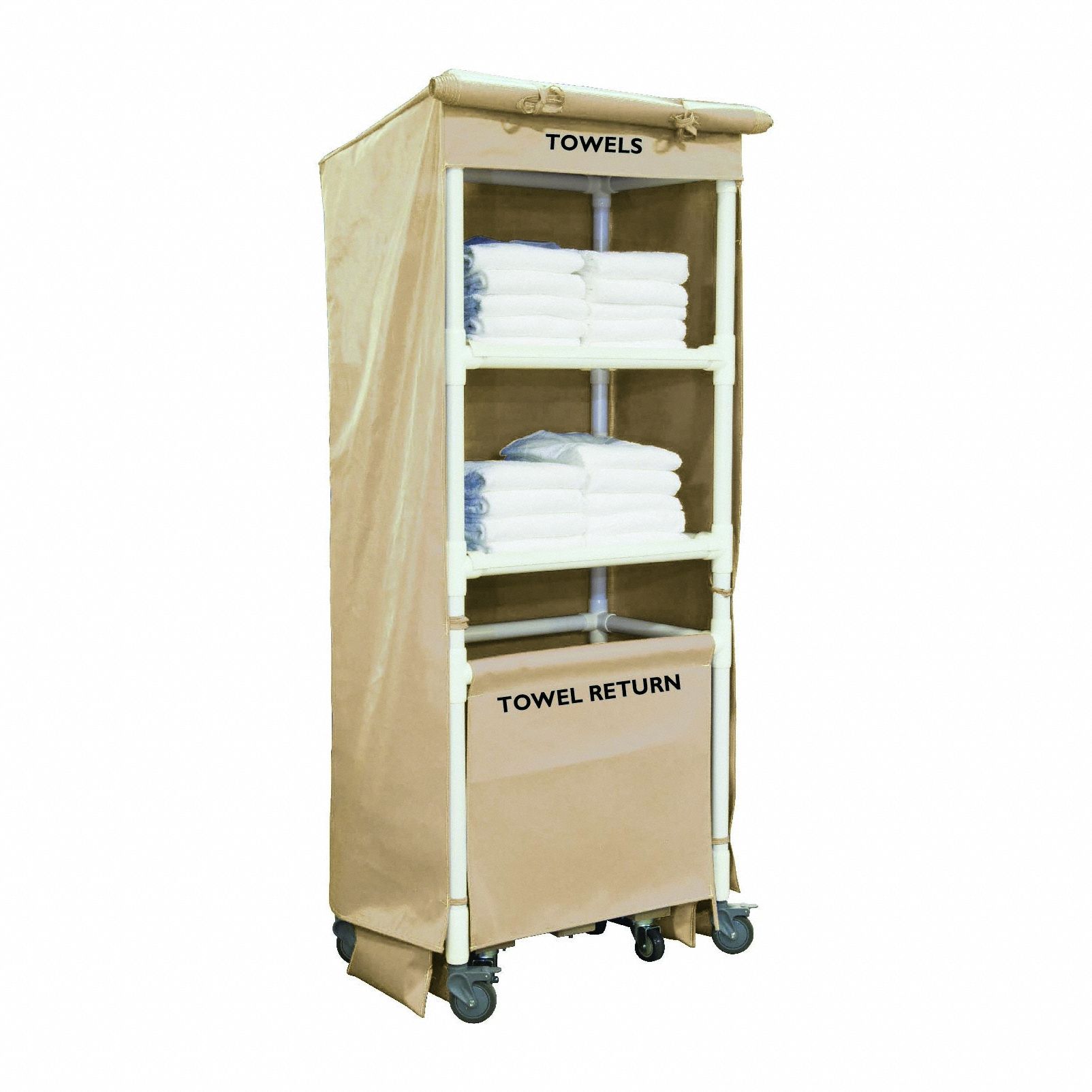 Towel Station: Tan, 32 in Overall Dp, 79 in Overall Ht, 21 in Overall Wd, PVC