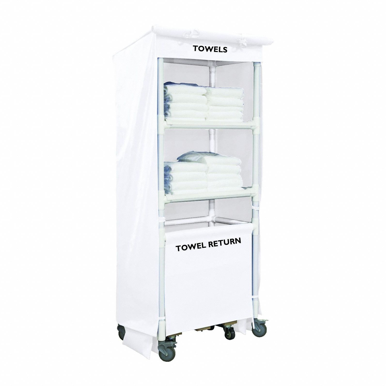 Towel Station: White, 42 in Overall Dp, 79 in Overall Ht, 21 in Overall Wd, PVC