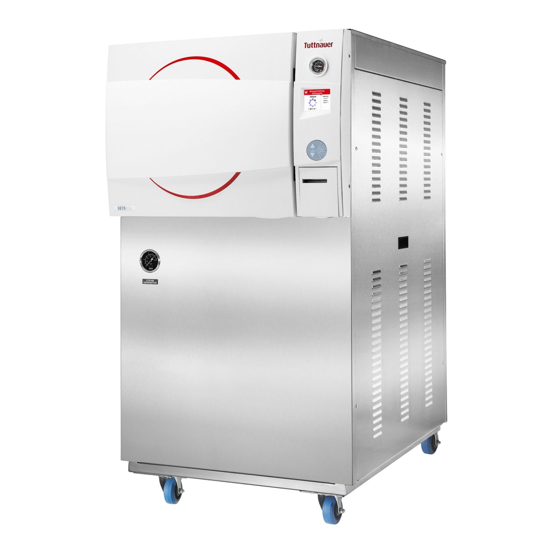 HEIDOLPH Autoclave: 160 L Capacity, 140°C Max Temp, 34 1/4 in Overall Wd, 46 1/4 in Overall Dp, 230V (MPN 023210685). Key specifications — Brand: HEIDOLPH; Features: Optional Biohazard Filter (BH) Prevents Contaminated Air From Exhausting into the Lab; Temperature Accuracy: -1 °C/3 °C; Product Type: Autoclave; Voltage: 230V.