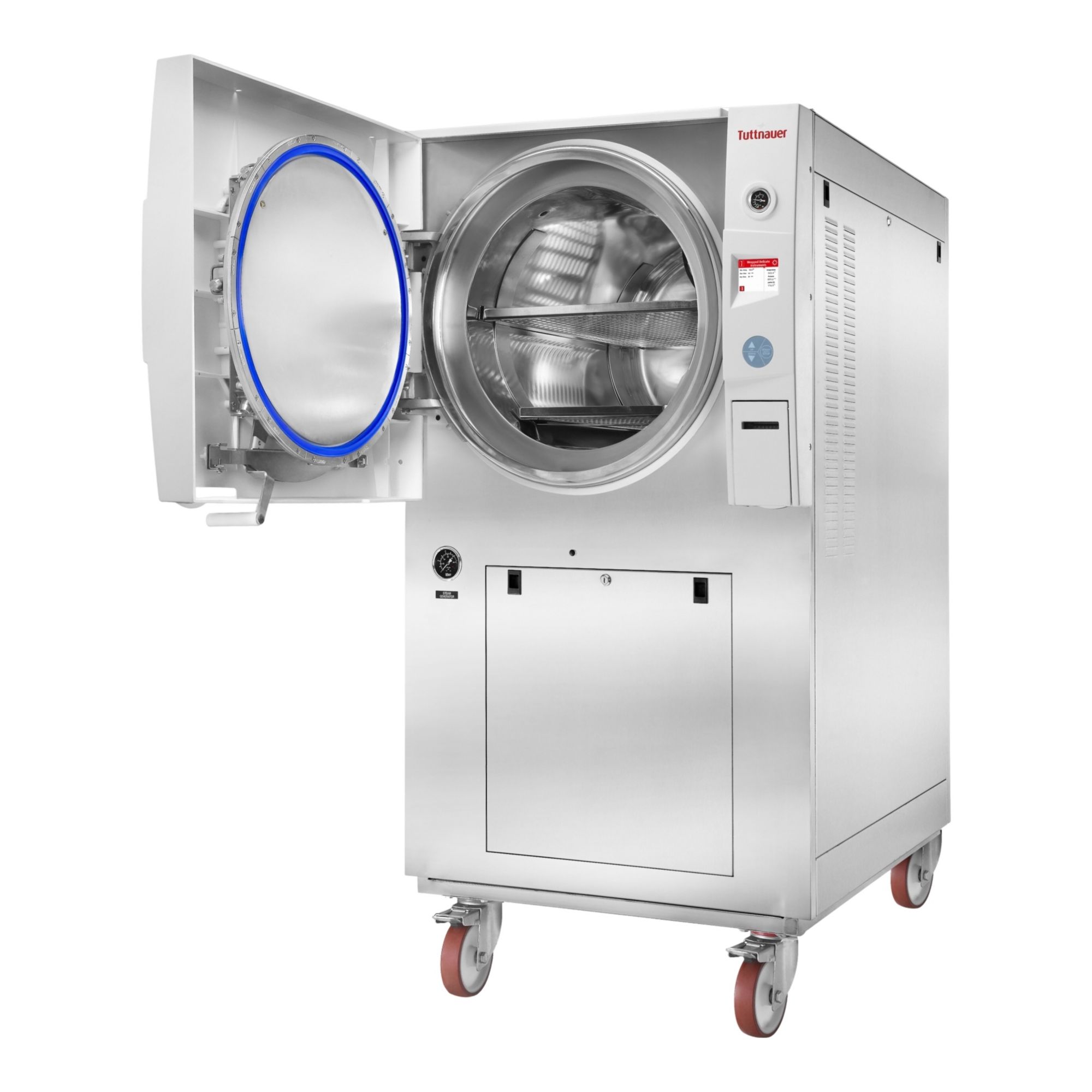 HEIDOLPH Autoclave: 160 L Capacity, 140°C Max Temp, 34 1/4 in Overall Wd, 46 1/4 in Overall Dp, 230V (MPN 023260002). Key specifications — Brand: HEIDOLPH; Features: (4) Validated Cycles (Glass, Plastic, Liquid A and Liquid B-Waste); Temperature Accuracy: -1 °C/3 °C; Product Type: Autoclave; Voltage: 230V.