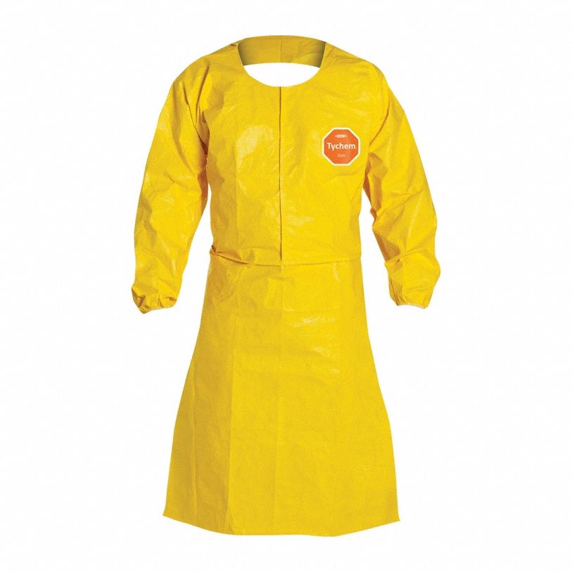 Apron: Tychem® 2000, 10 mil Thick, Knee, Snap, Tie, Yellow, 2XL, 25 PK
