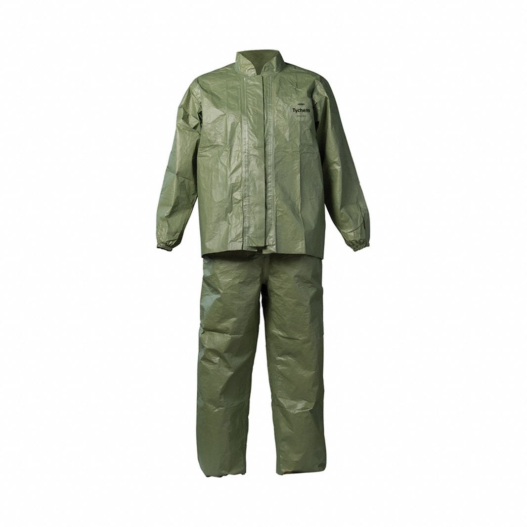 Jacket and Overall Set: 2XL, TYCHEM® 2000 SFR, Elastic Wrist, Open Ankle, Green, 4 PK