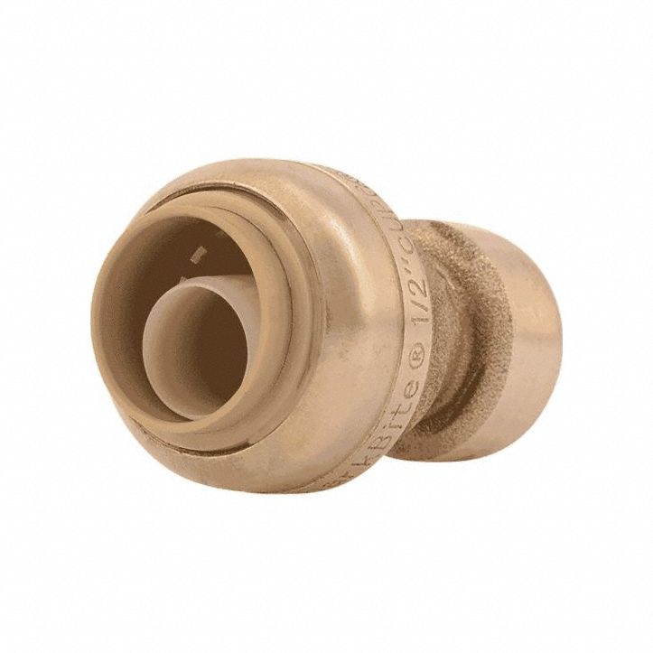 Push-Fit Coupling Fitting: 1/2 in Pipe x 1/4 in Pipe Size, Brass, Coupling, Swivel