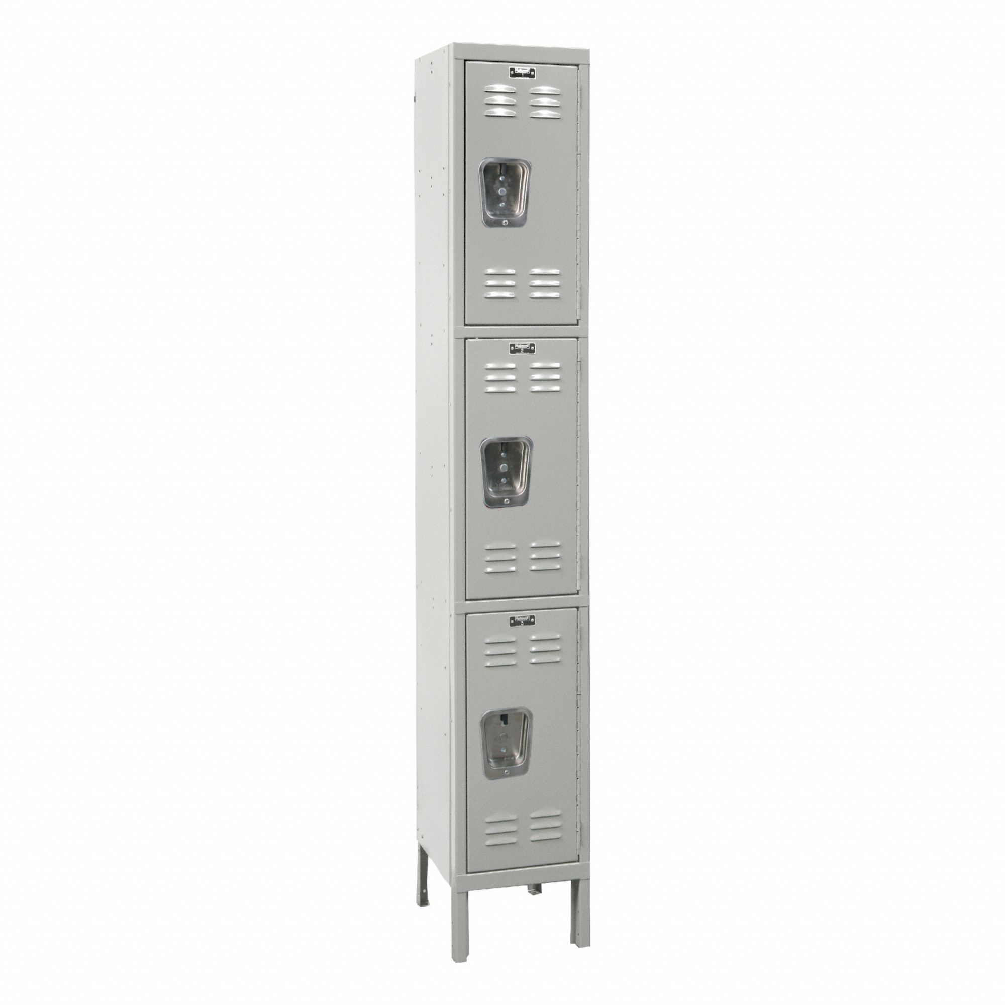 Locker: 12 in x 12 in x 78 in, Louvered, 3 Tiers, 1 Units Wide, Combo/Padlock, Gray, Steel