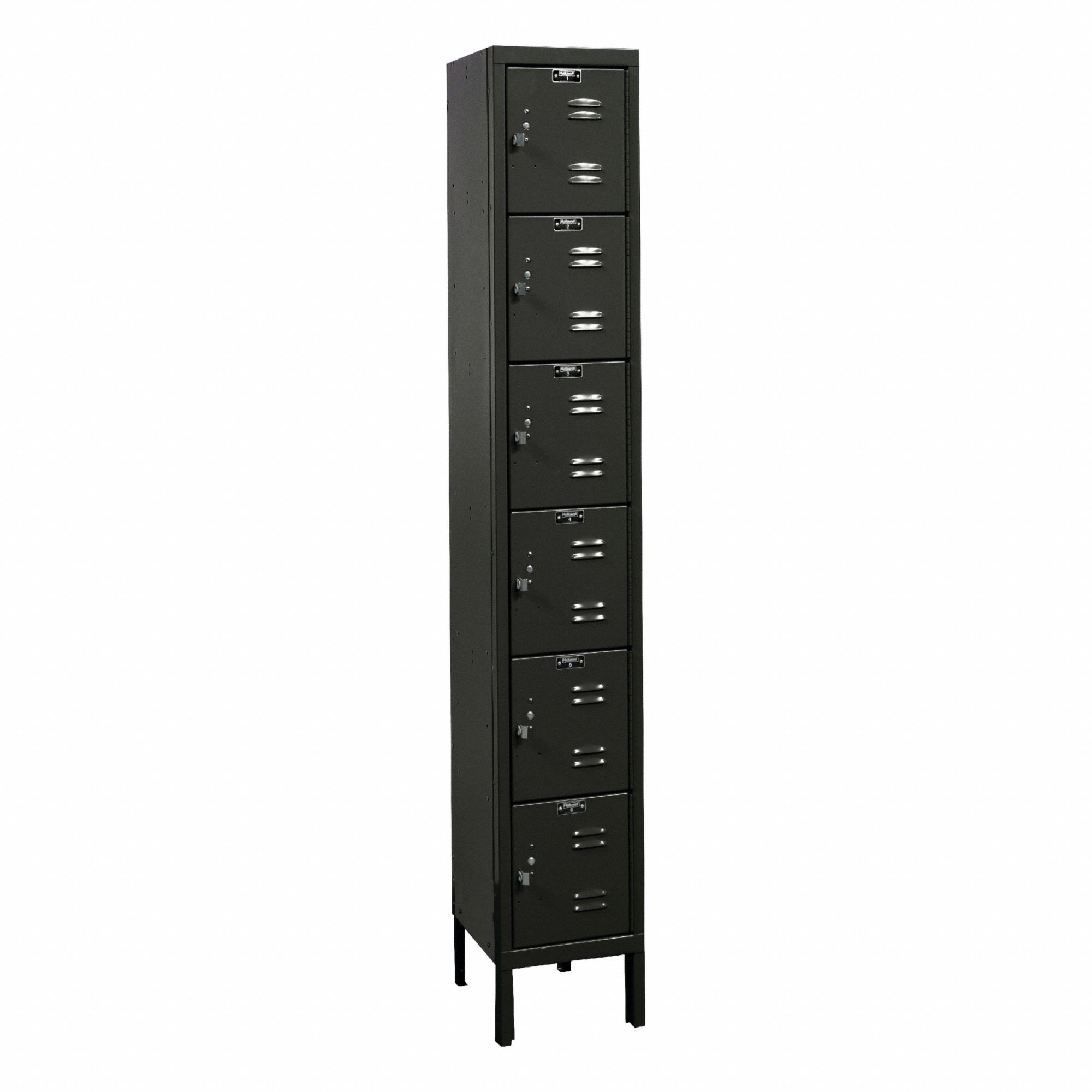 Locker: 12 in x 12 in x 78 in, 6 Tiers, 1 Units Wide, Louvered, Padlock, Black, Black