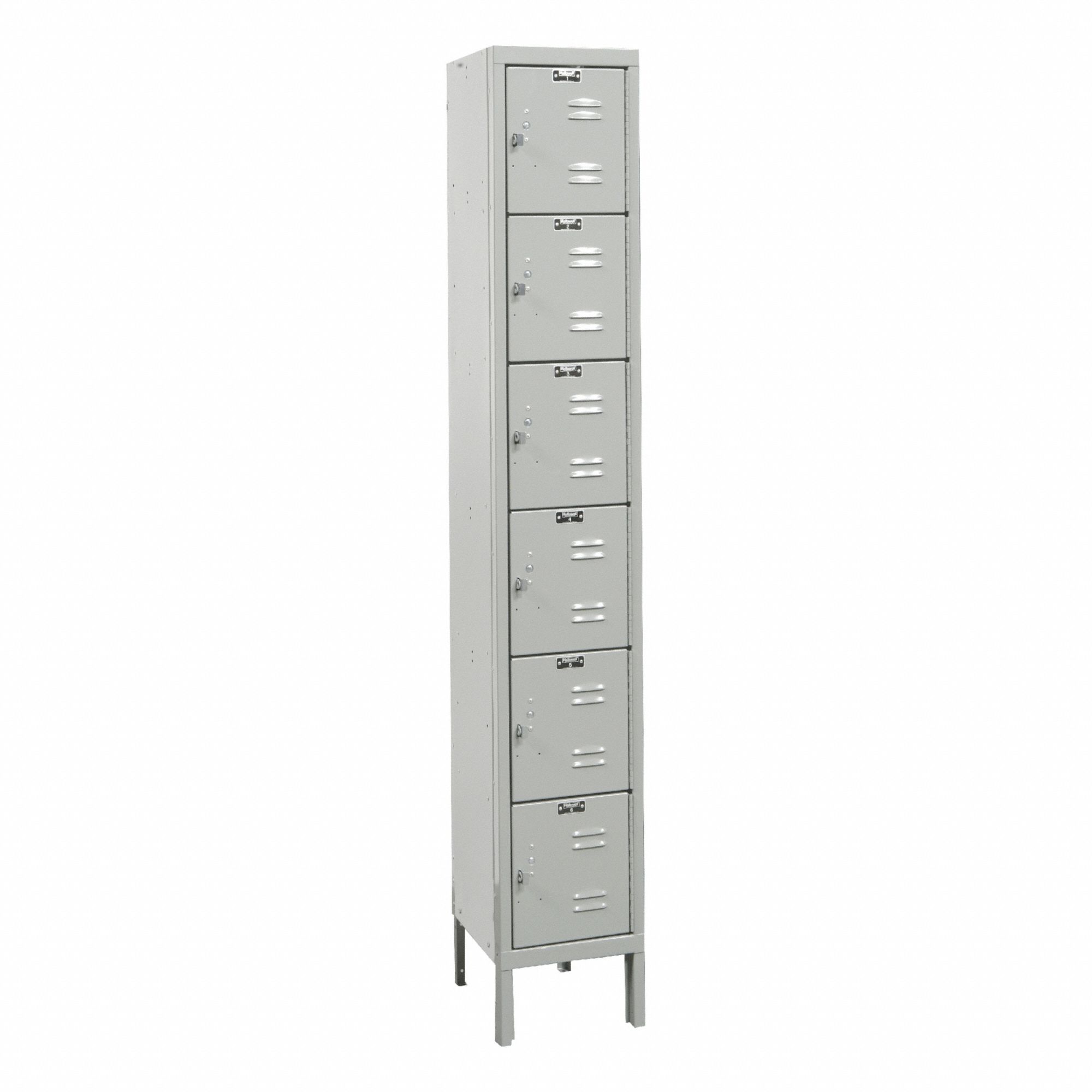 Locker: 12 in x 12 in x 78 in, 6 Tiers, 1 Units Wide, Louvered, Padlock, Gray, Unassembled