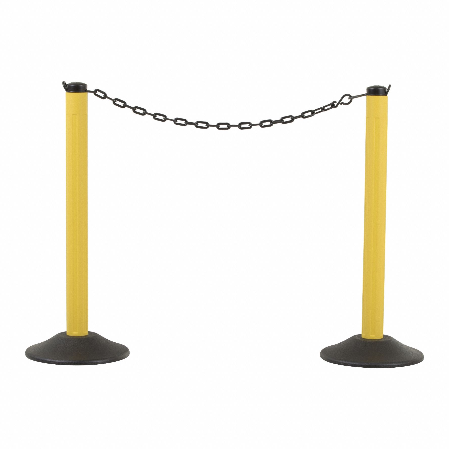 Barrier Post Kit: Black Chain Color, 10 ft Chain Lg, 2 Posts, Yellow Post Color