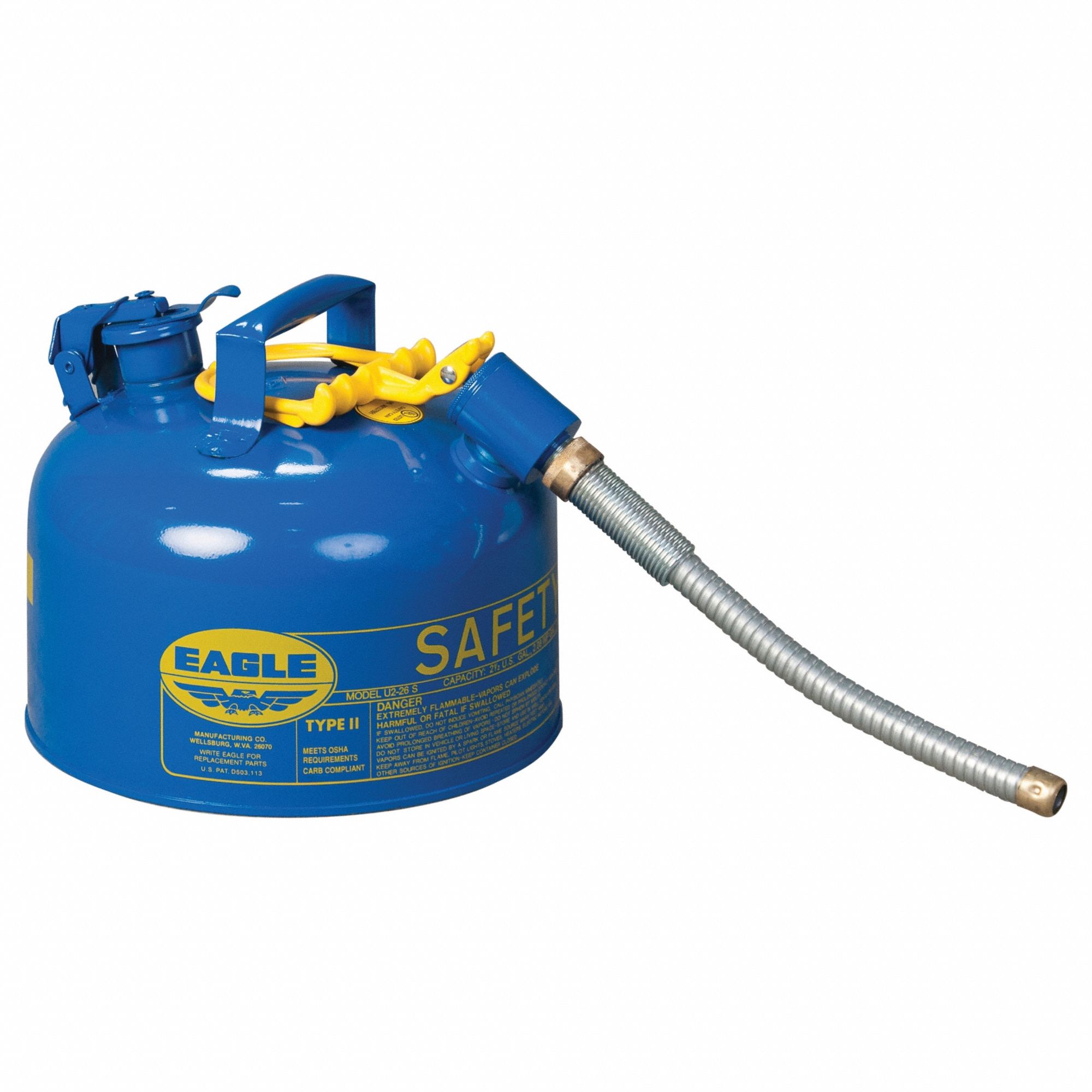 Type II Safety Can: For Use With Kerosene, 2 1/2 gal Capacity, Includes 5/8 in OD Hose, Blue