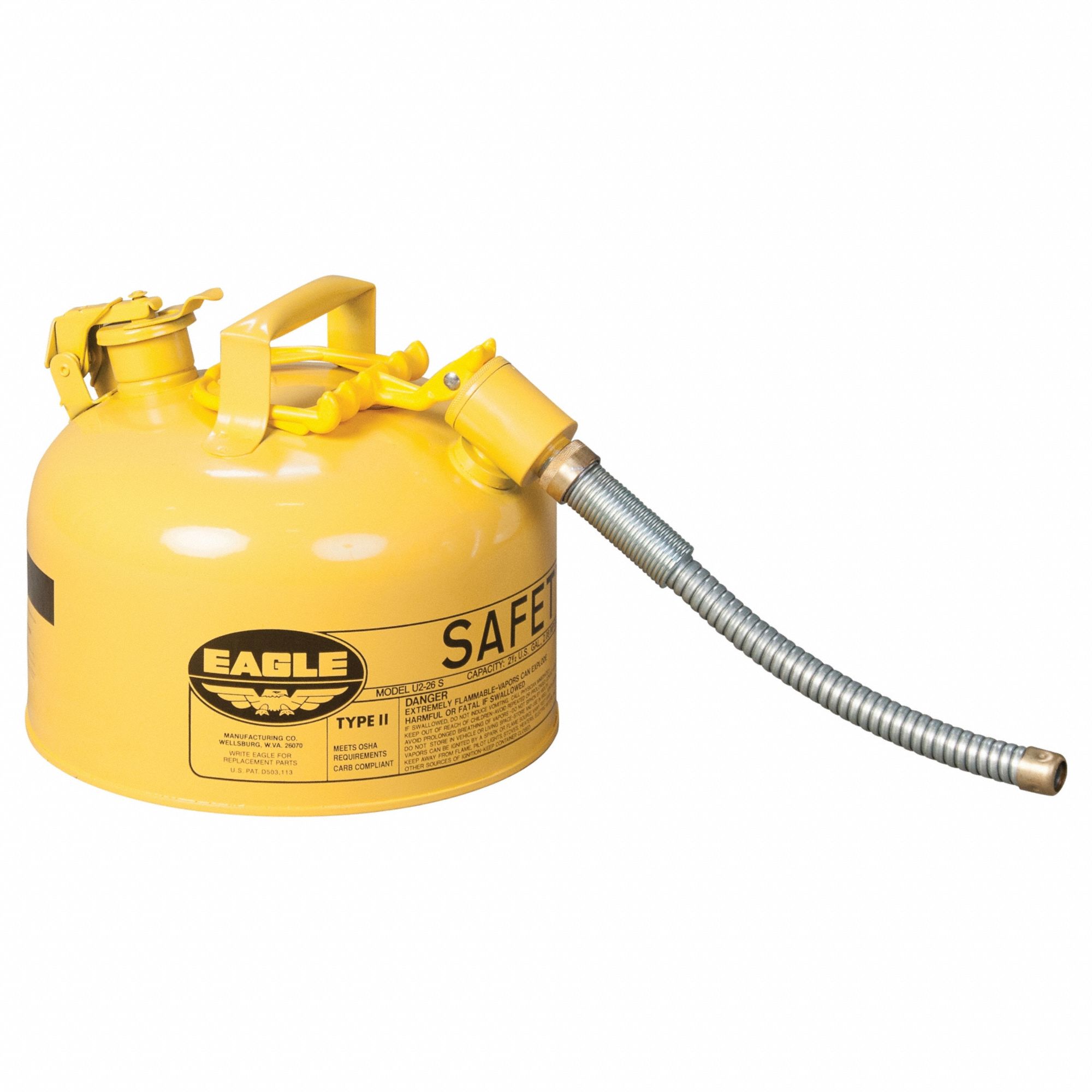 Type II Safety Can: For Use With Diesel, 2 1/2 gal Capacity, Includes 5/8 in OD Hose, Yellow