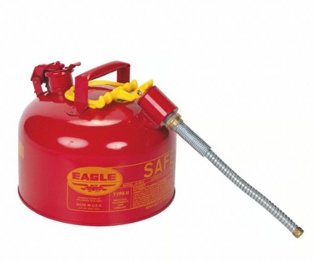 Type II Safety Can: For Use With Flammables, 2 1/2 gal Capacity, Includes 5/8 in OD Hose, Red