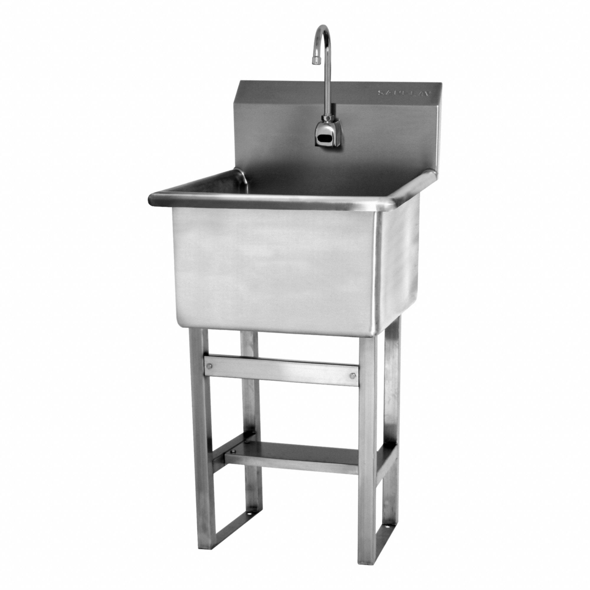 Utility Sink: 1 Bowls, Stainless Steel, 45 1/2 in Overall Ht, 27 1/2 in Overall Lg, Sensor