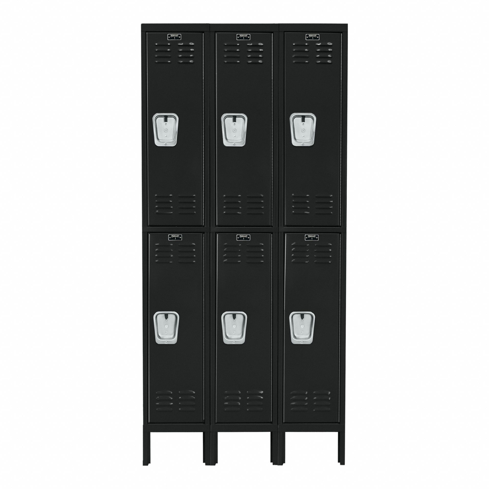 Locker: 12 in x 12 in x 78 in, Louvered, 2 Tiers, 3 Units Wide, Combo/Padlock, Black