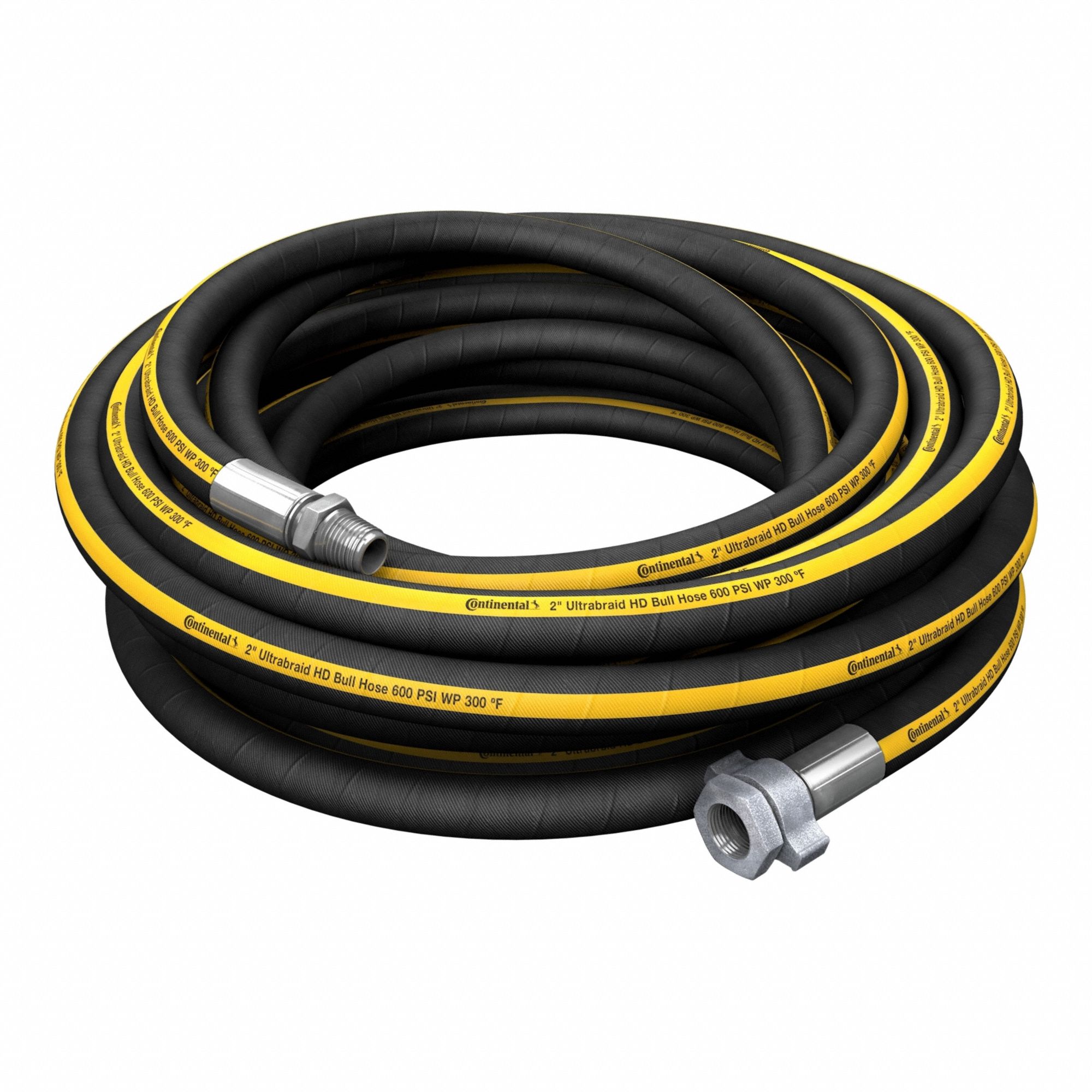 CONTINENTAL Heavy Duty Air Hose Assembly: 2 in Hose Inside Dia., Black, 2 in MNPT x 2 in FNPT (MPN UBH20060-25MF-CR). Key specifications — Hose Color: Black.