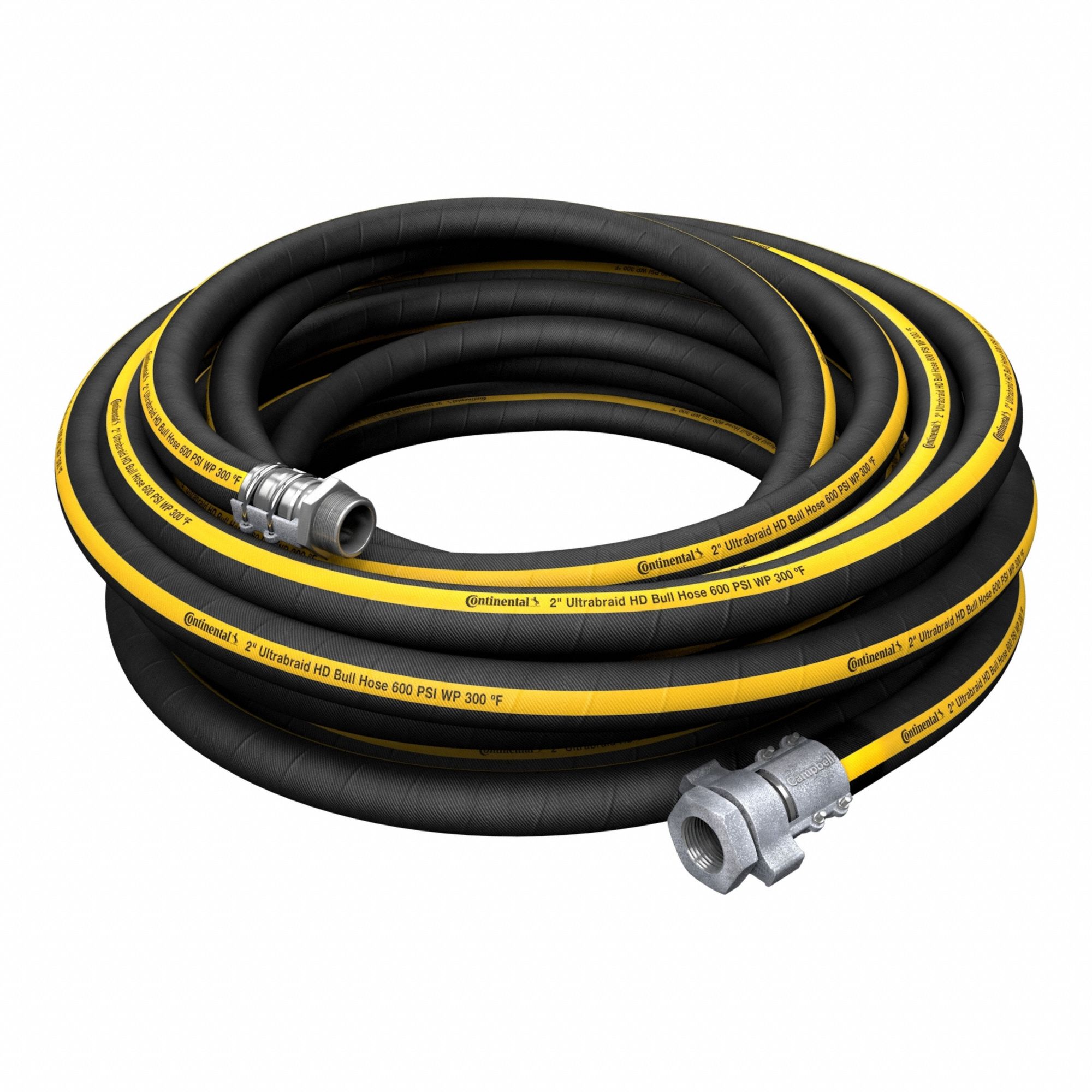 CONTINENTAL Heavy Duty Air Hose Assembly: 2 in Hose Inside Dia., Black, 2 1/2 in Hose Outside Dia. (MPN UBH20060-25MF). Key specifications — Hose Color: Black.
