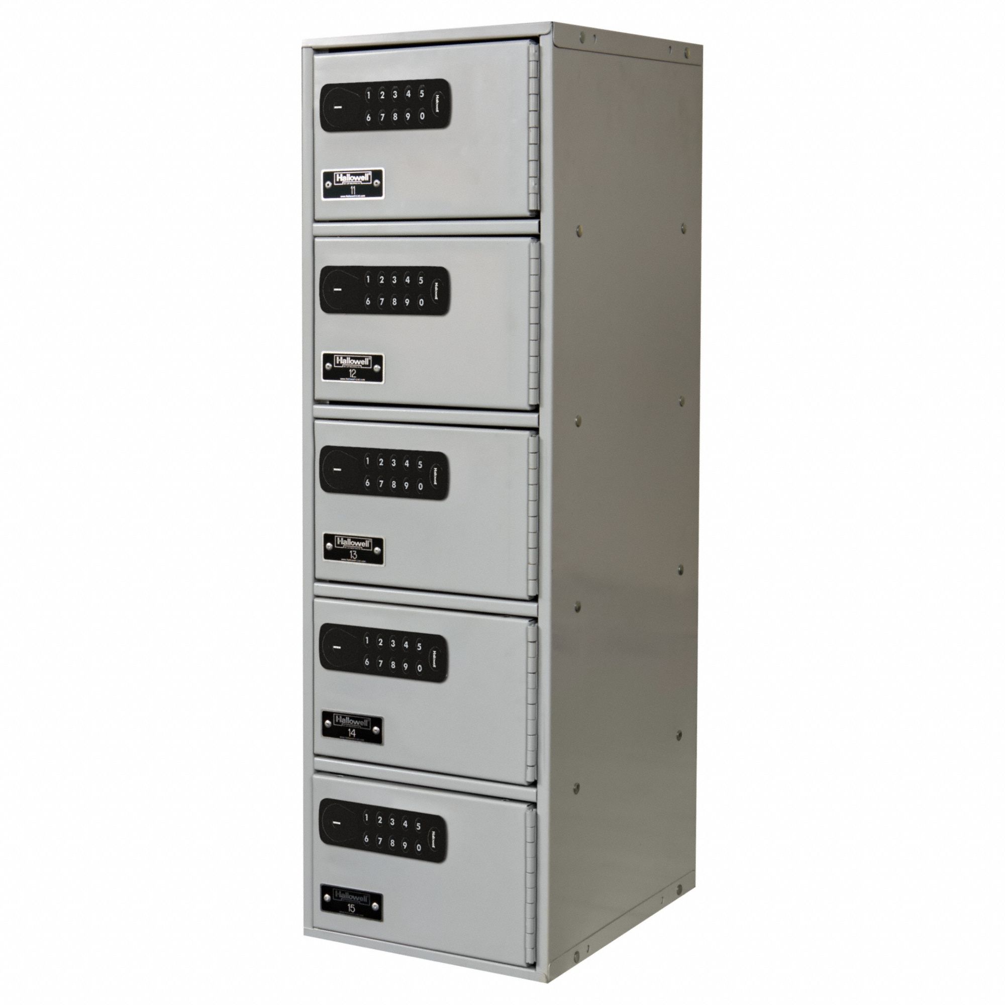 Cell Phone Locker: 9 in x 12 in x 30 1/2 in, 5 Tiers, 1 Units Wide, 5 Lockers, Steel, Gray