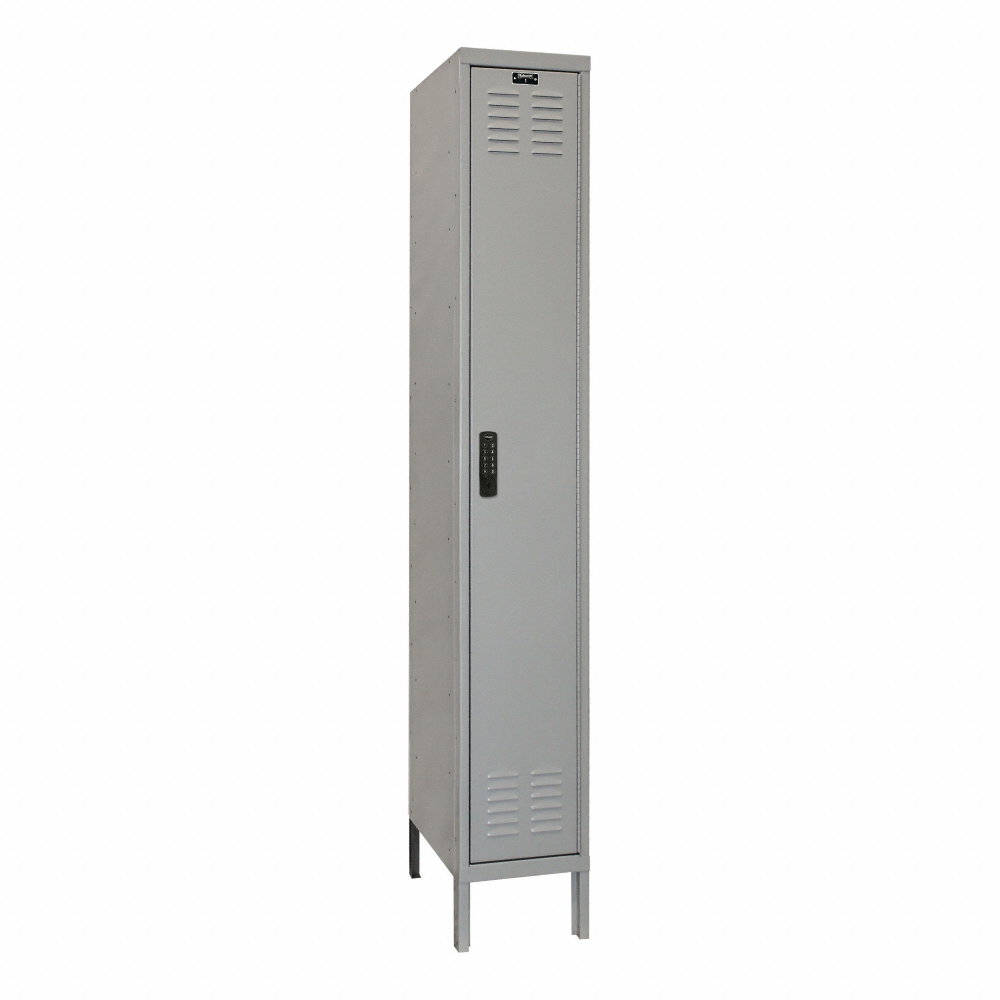 Locker: 12 in x 12 in x 78 in, Louvered, 1 Tiers, 1 Units Wide, 8-Digit Code/Key, Gray