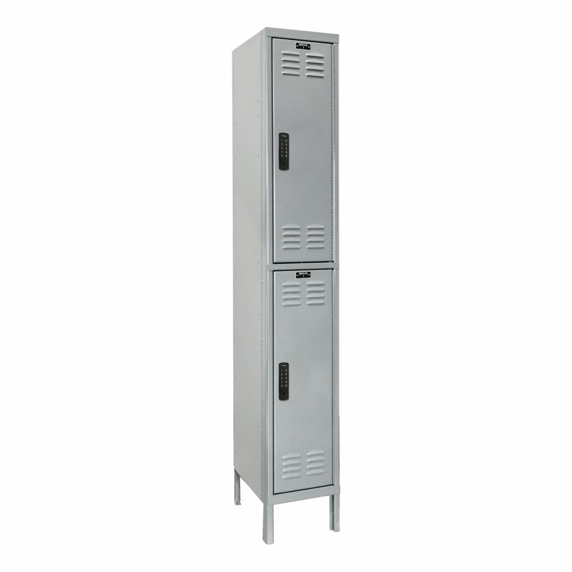 Locker: 12 in x 12 in x 78 in, Louvered, 2 Tiers, 1 Units Wide, 8-Digit Code/Key, Gray