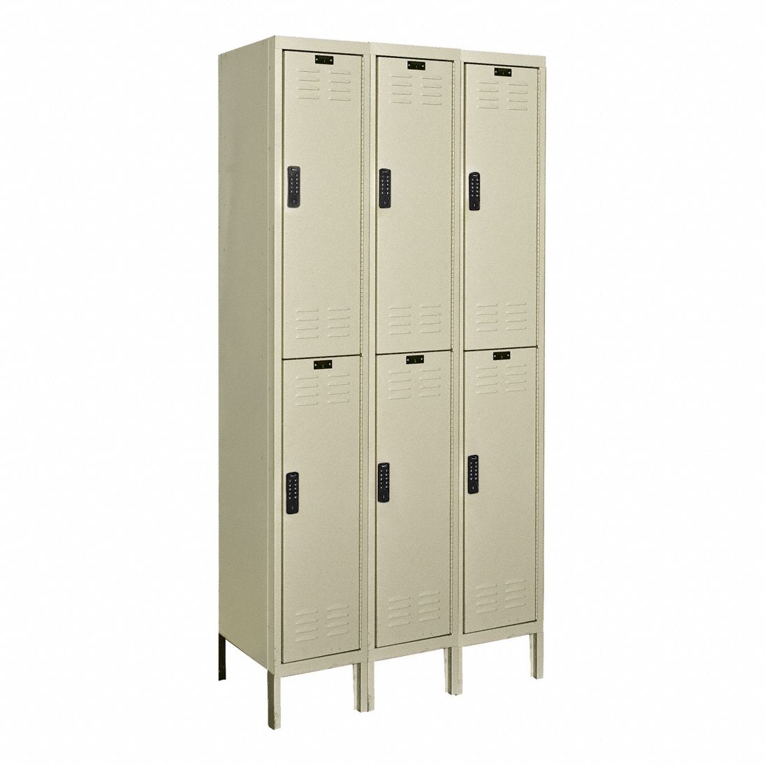 Wardrobe Locker: 36 in x 12 in x 78 in, Louvered, 2 Tiers, 3 Units Wide, Electronic Keypad