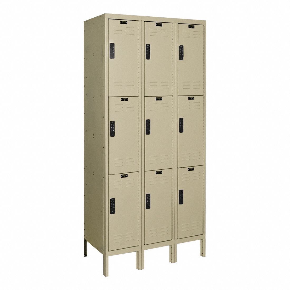 Wardrobe Locker: 36 in x 12 in x 78 in, Louvered, 3 Tiers, 3 Units Wide, Electronic Keypad
