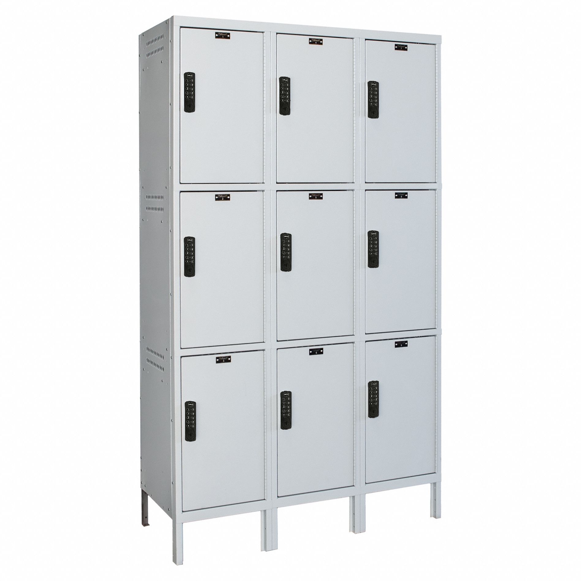 Wardrobe Locker: 45 in x 18 in x 78 in, 3 Tiers, 3 Units Wide, 9 Lockers, Steel, Gray