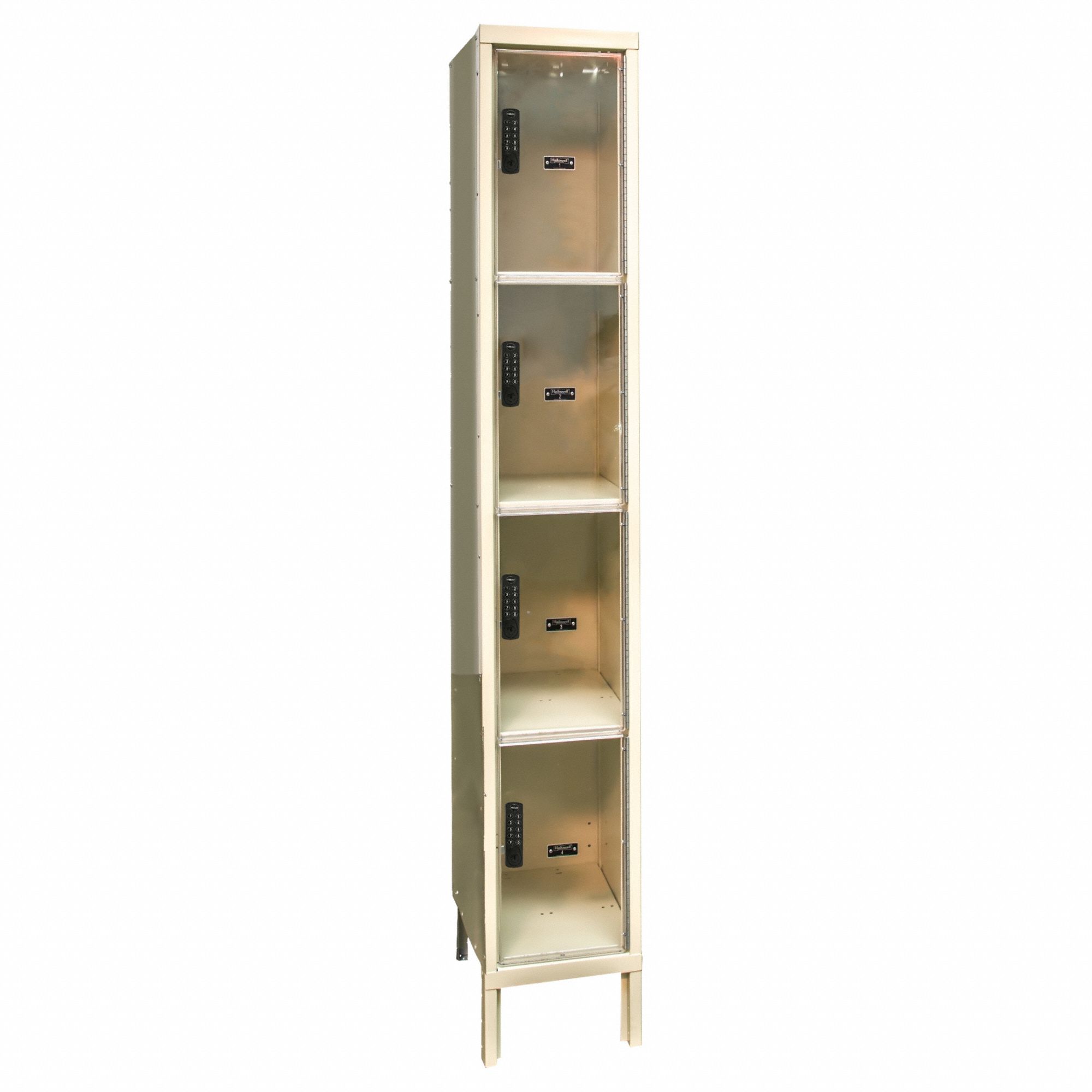 Box Locker: 12 in x 12 in x 78 in, 4 Tiers, 1 Units Wide, Clearview, Electronic Keypad