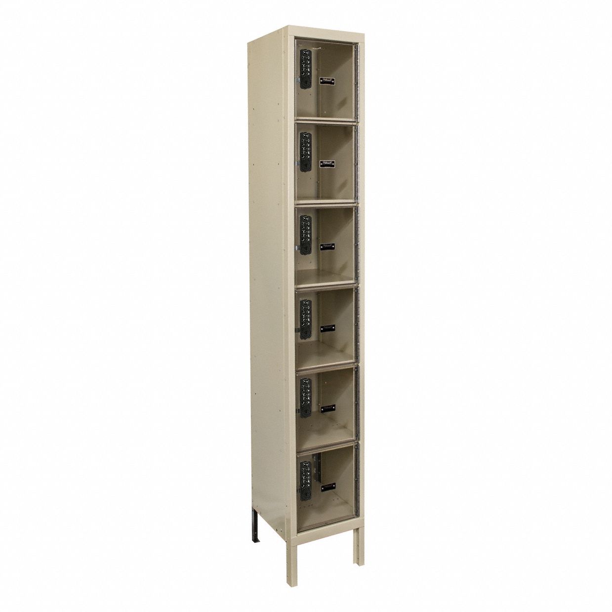 Box Locker: 12 in x 12 in x 78 in, 6 Tiers, 1 Units Wide, Clearview, Electronic Keypad